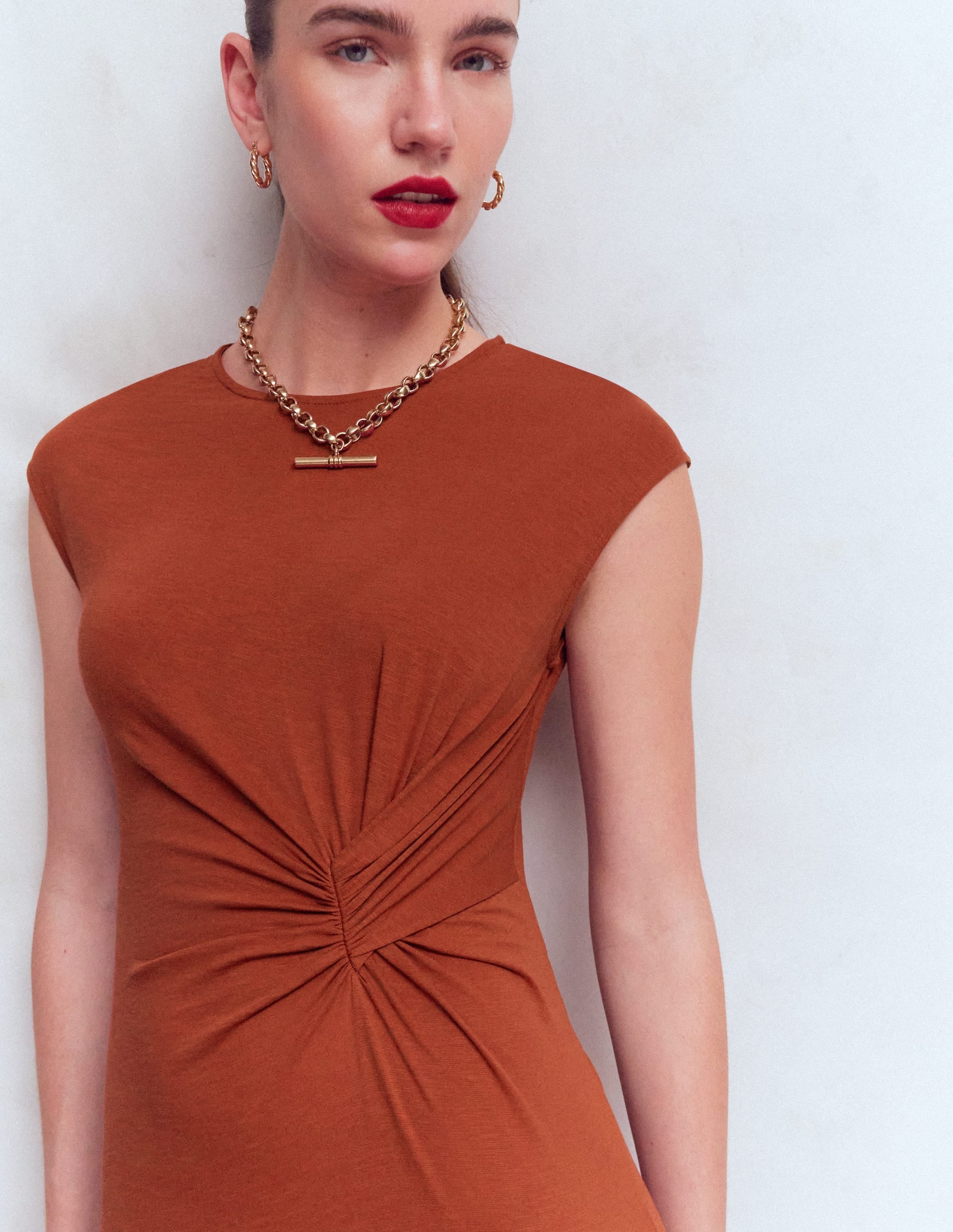 Delilah Twist Midi Dress-Burnt Orange