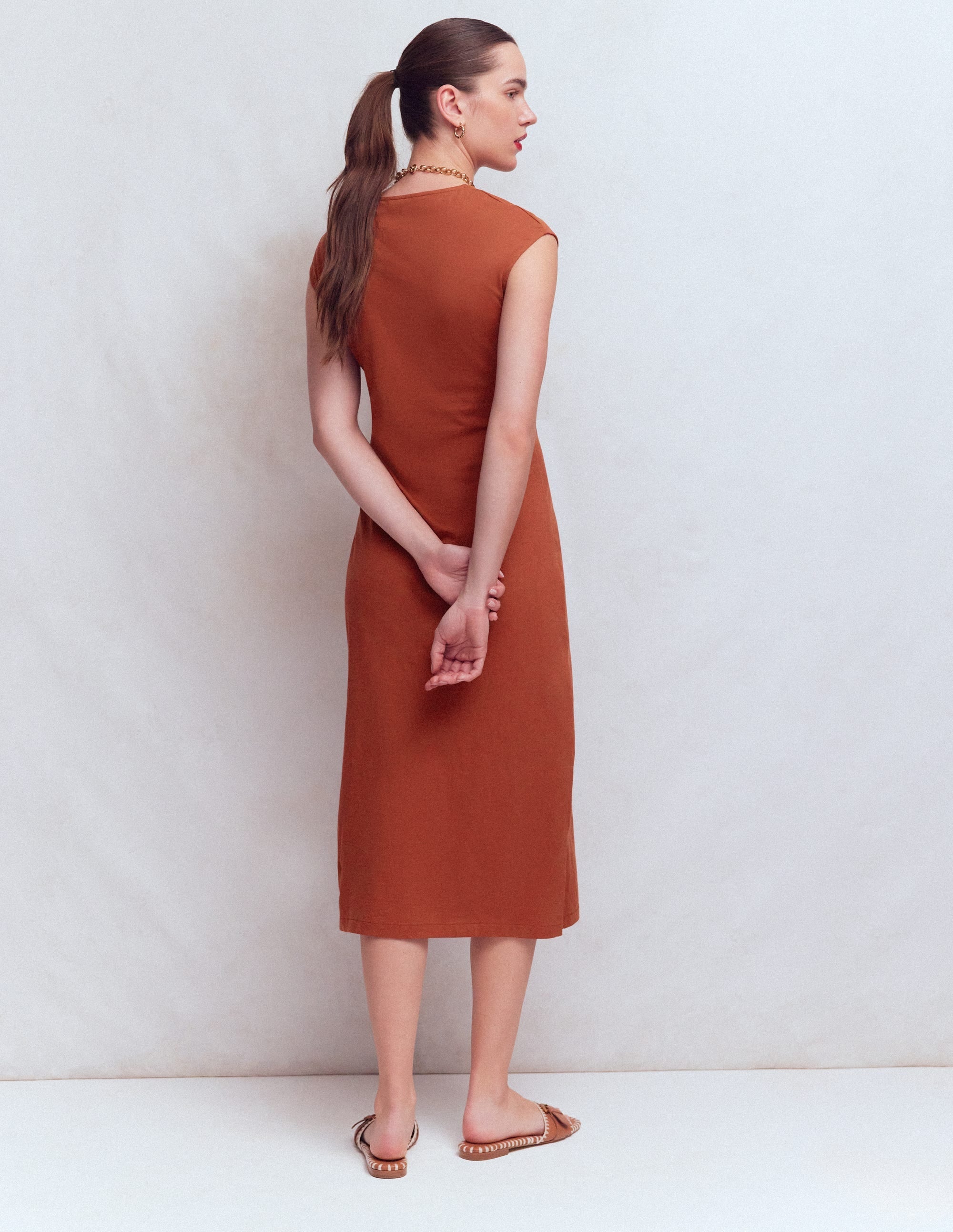 Delilah Twist Midi Dress-Burnt Orange