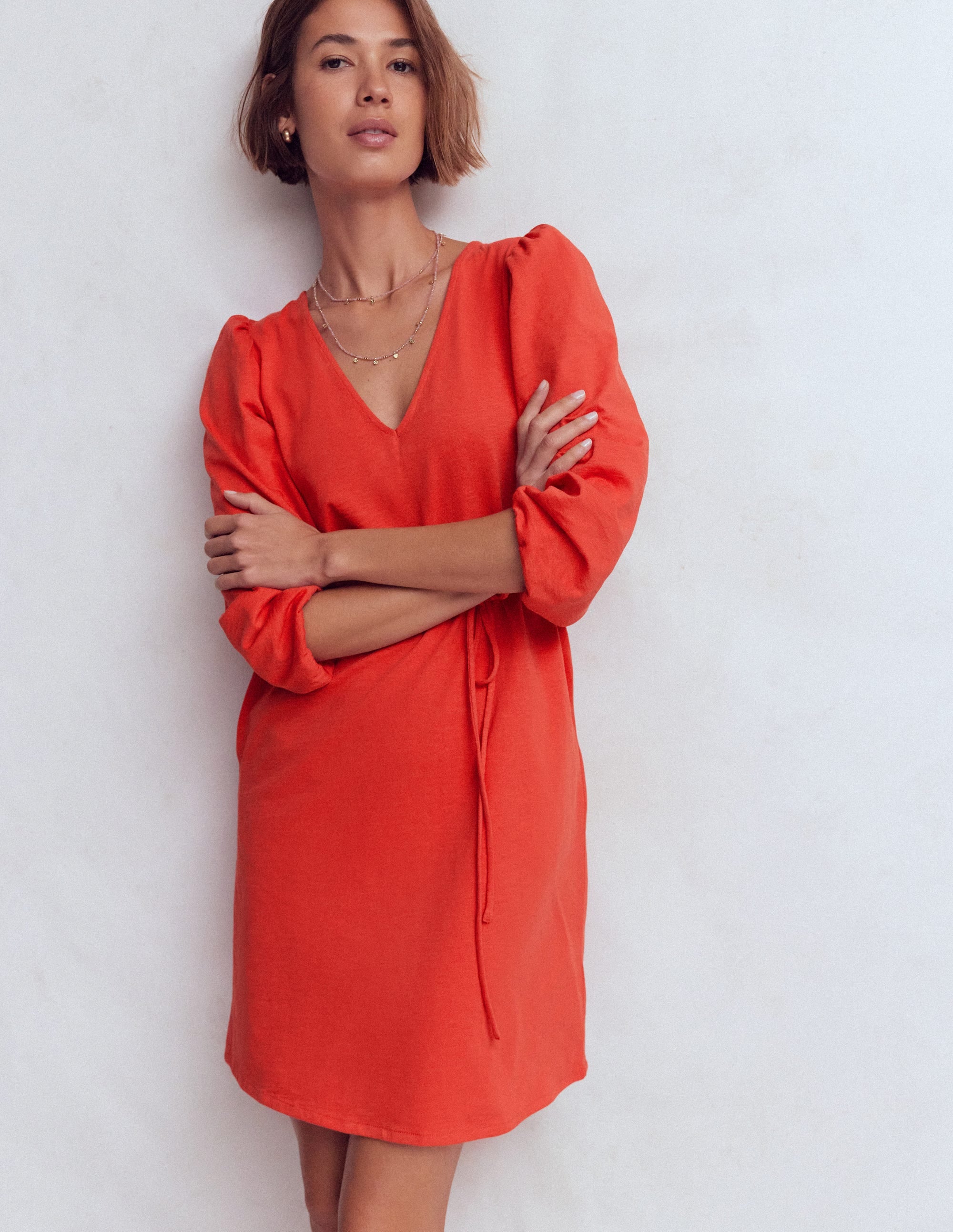 Cary V-Neck Jersey Dress-Blood Orange