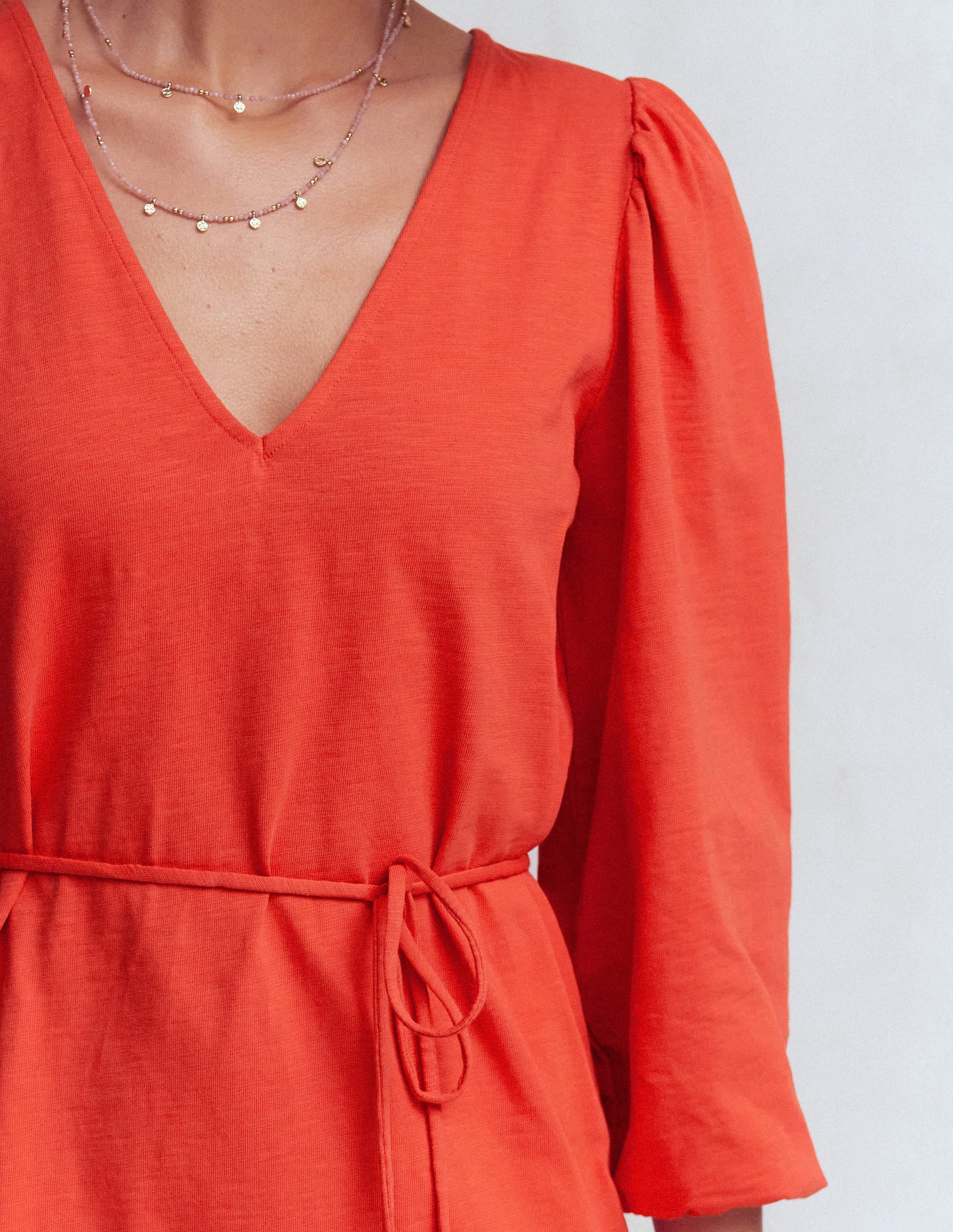 Cary V-Neck Jersey Dress-Blood Orange