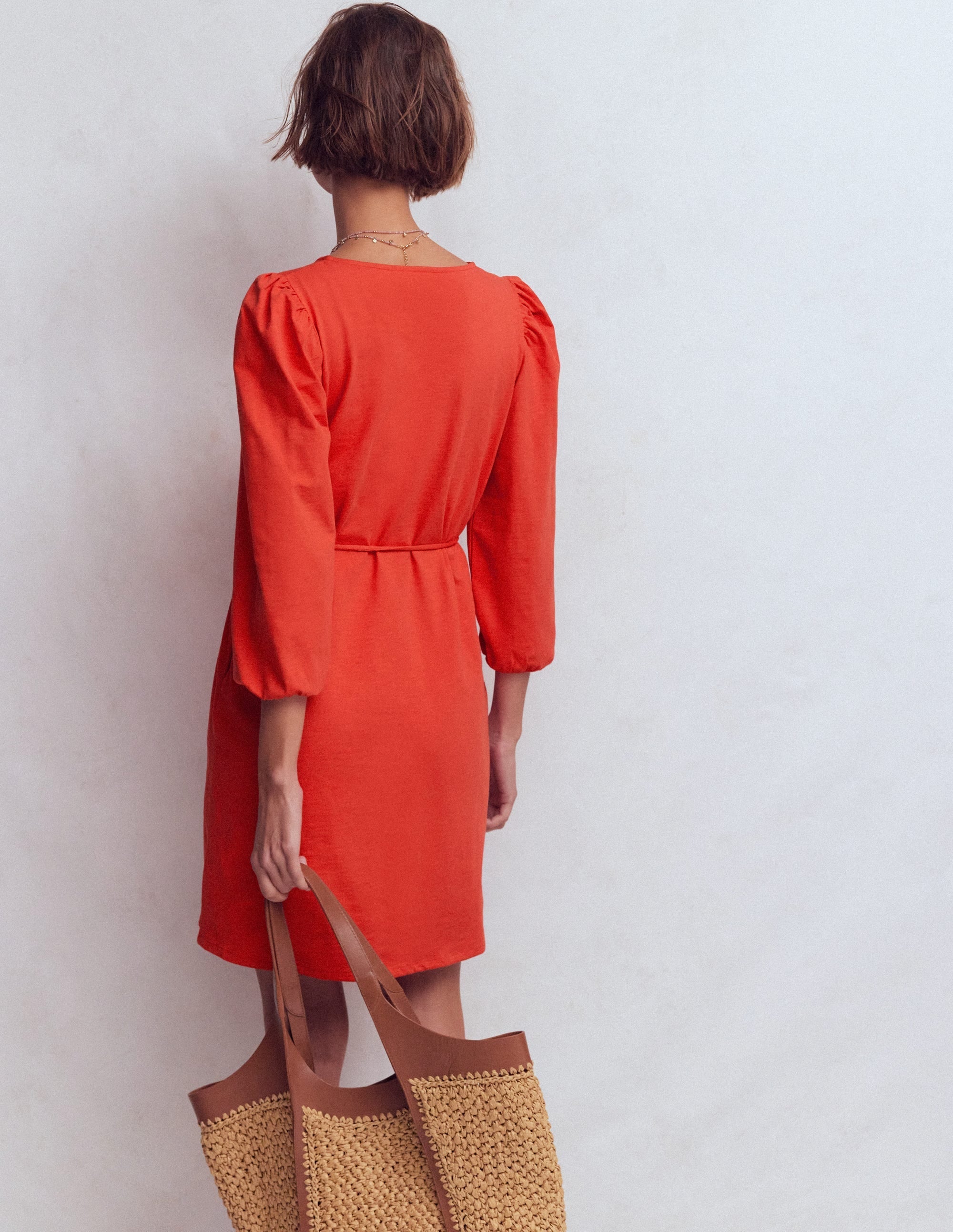 Cary V-Neck Jersey Dress-Blood Orange