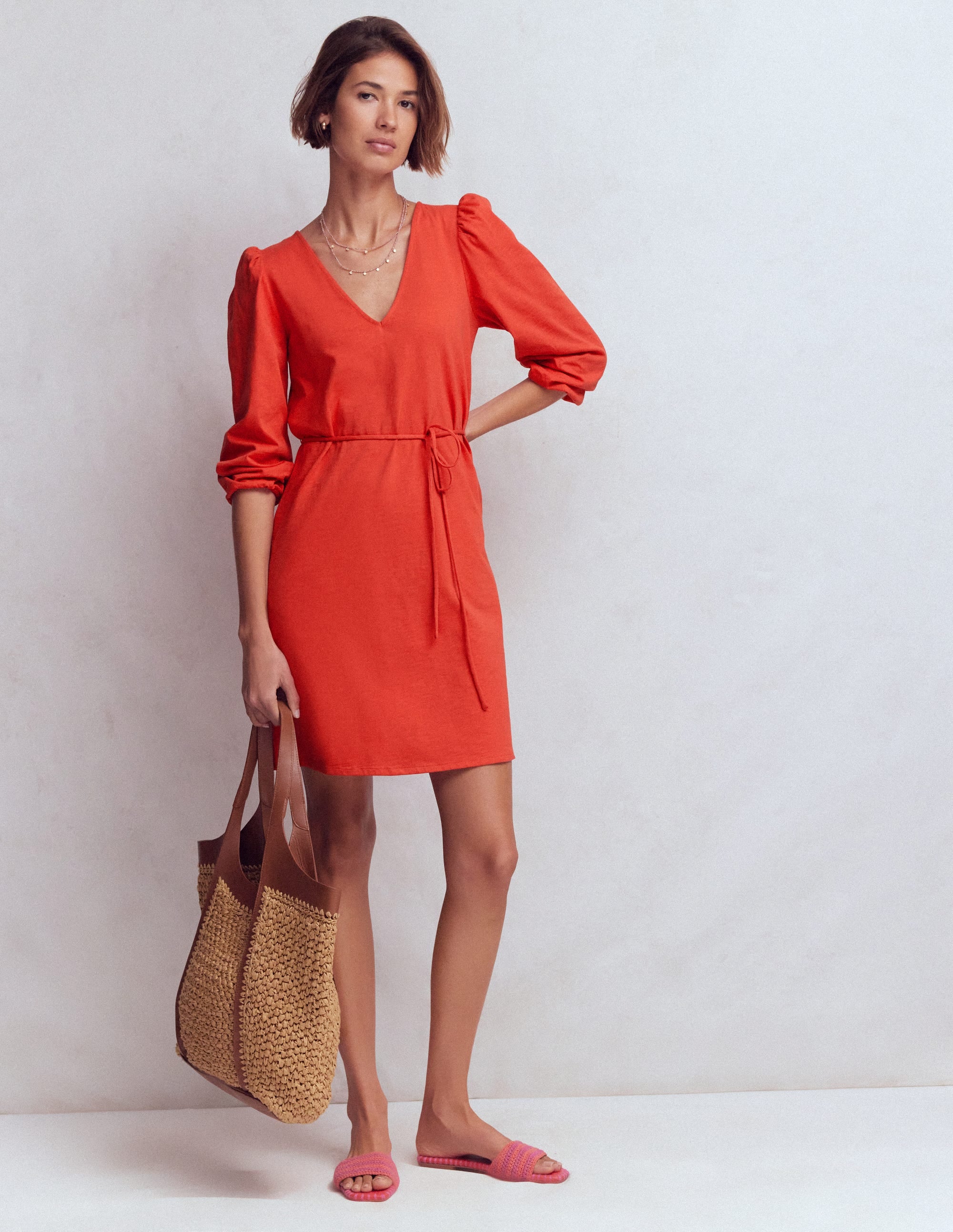 Cary V-Neck Jersey Dress-Blood Orange