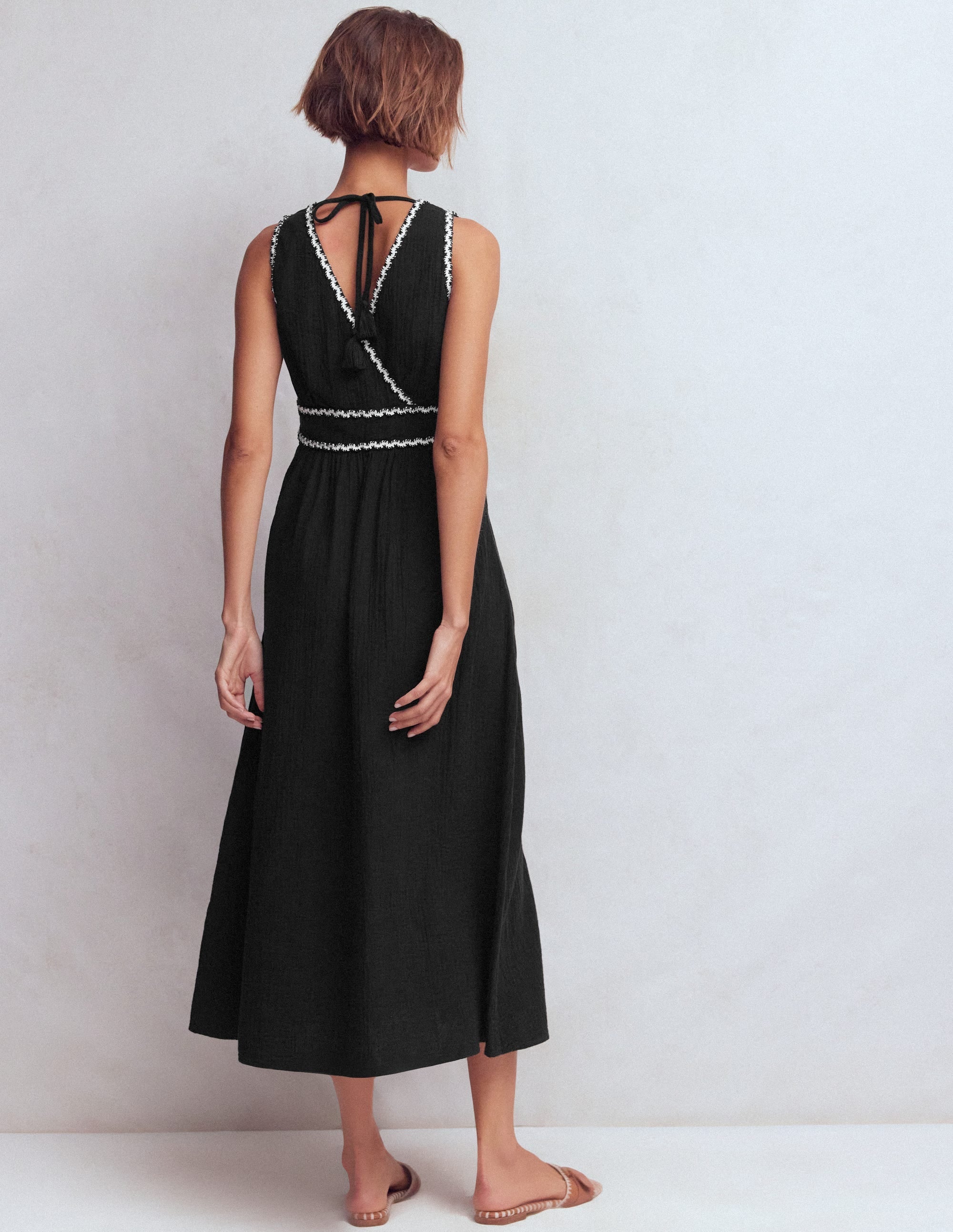 Lorna Trim Double Cloth Dress-Black Ivory