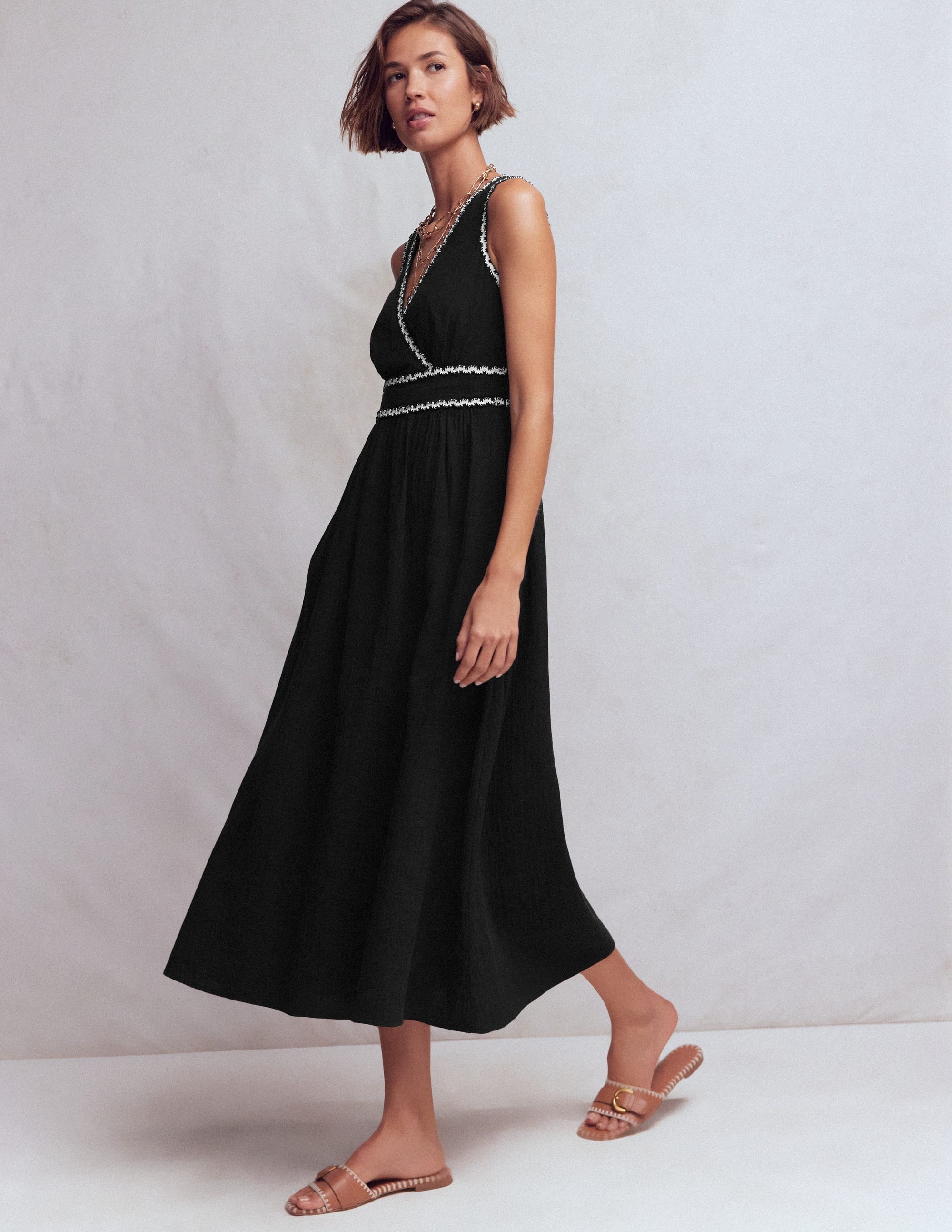 Lorna Trim Double Cloth Dress-Black Ivory