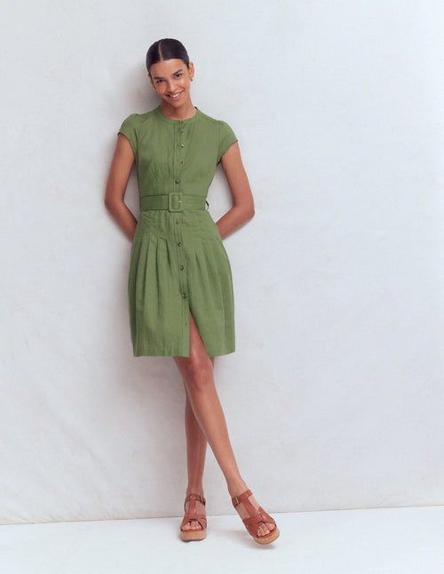 Arabella Short Linen Dress-Safari Green