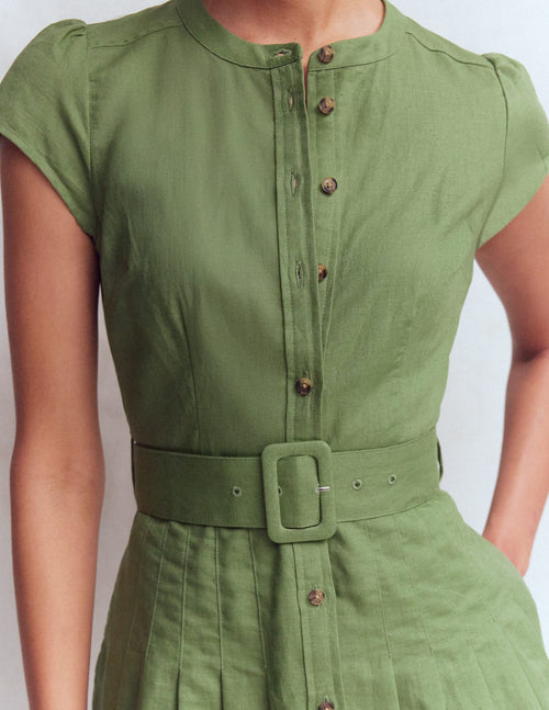 Arabella Short Linen Dress-Safari Green