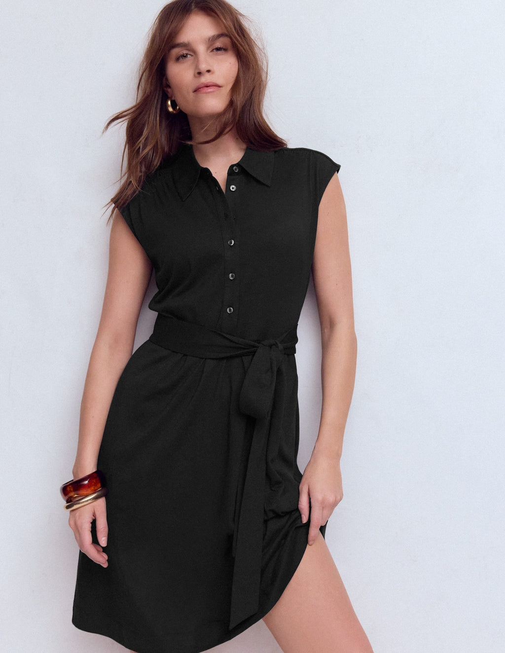 Honor Short Jersey Shirt Dress-Black