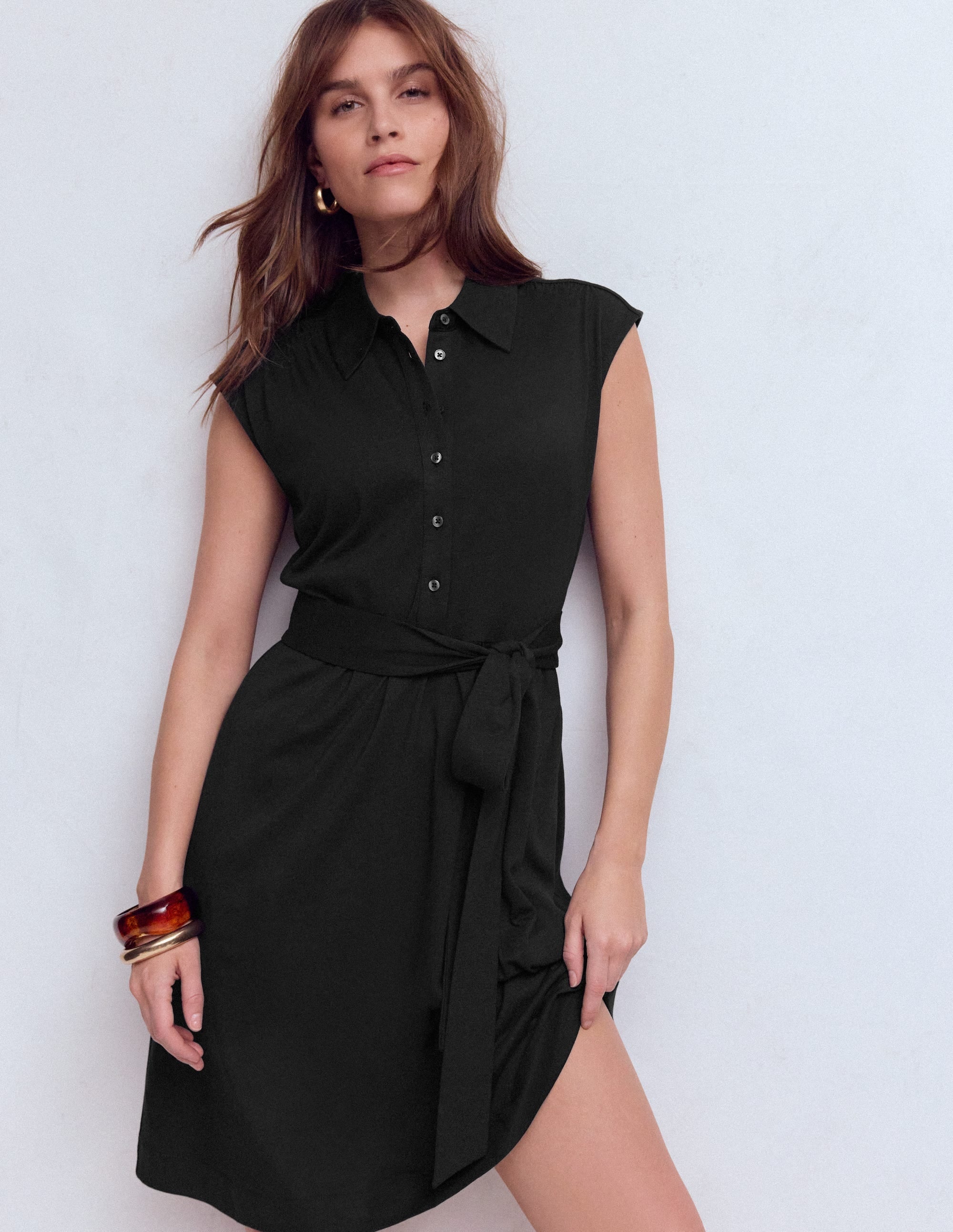 Honor Short Jersey Shirt Dress-Black