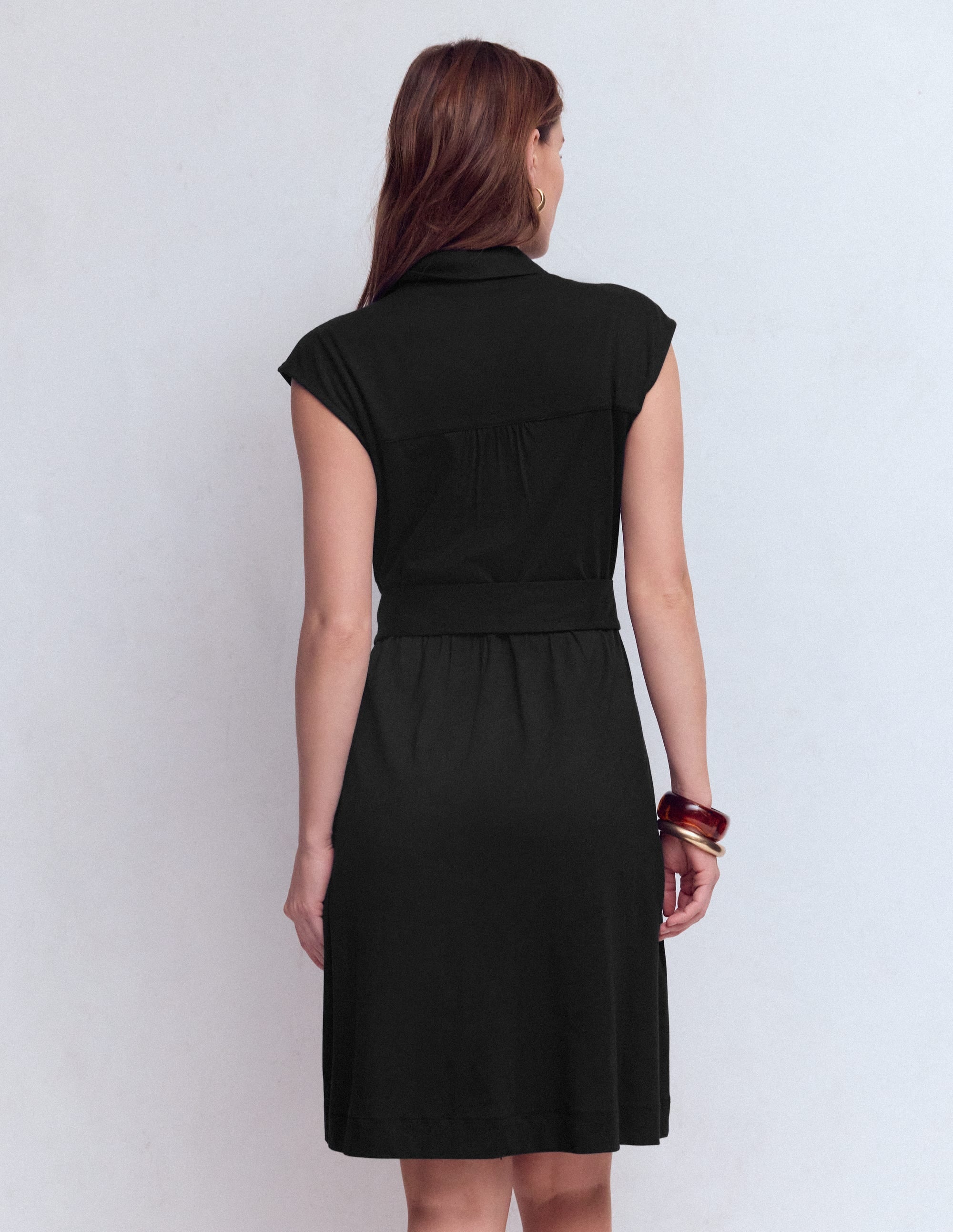 Honor Short Jersey Shirt Dress-Black