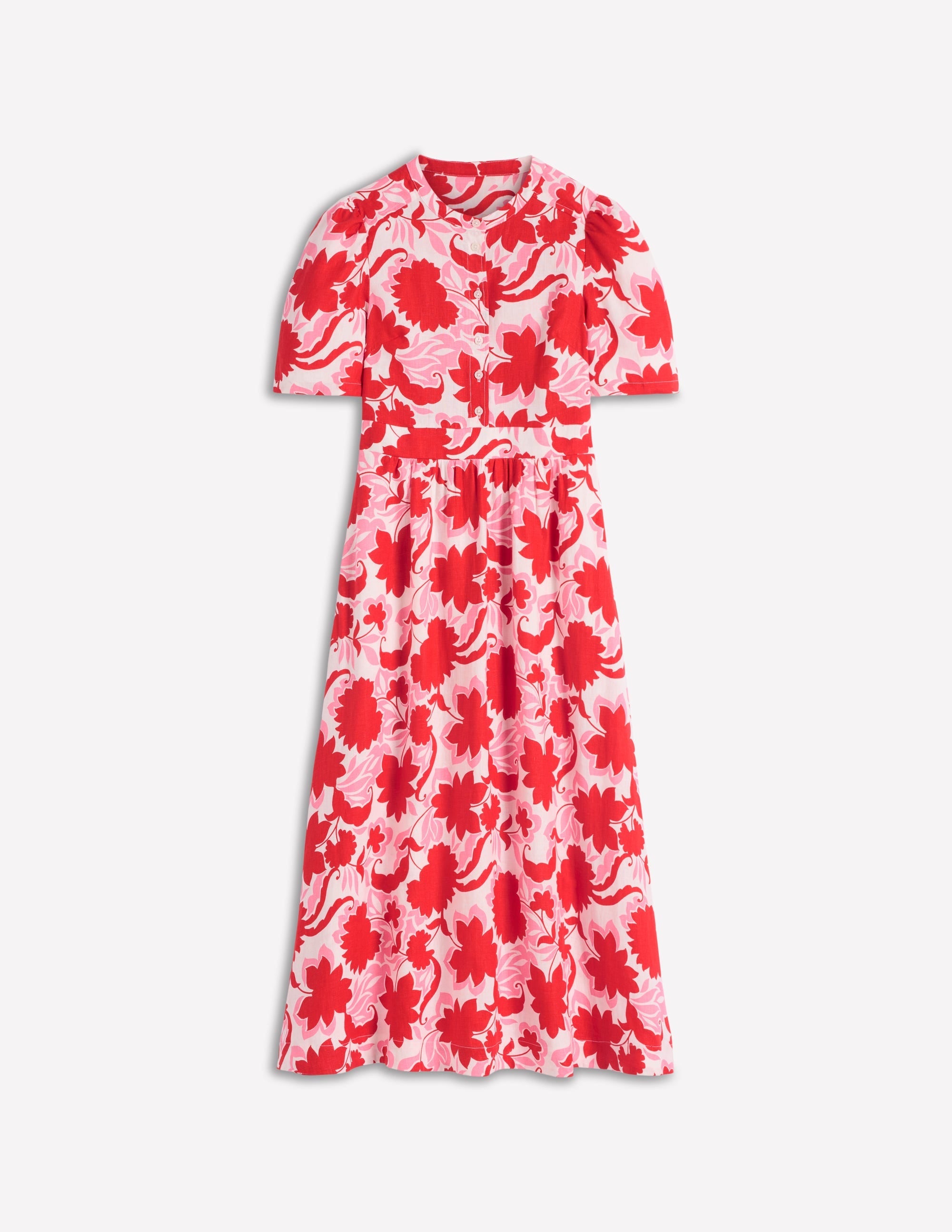 Ivy Linen Midi Dress-Red Shadow Blossom