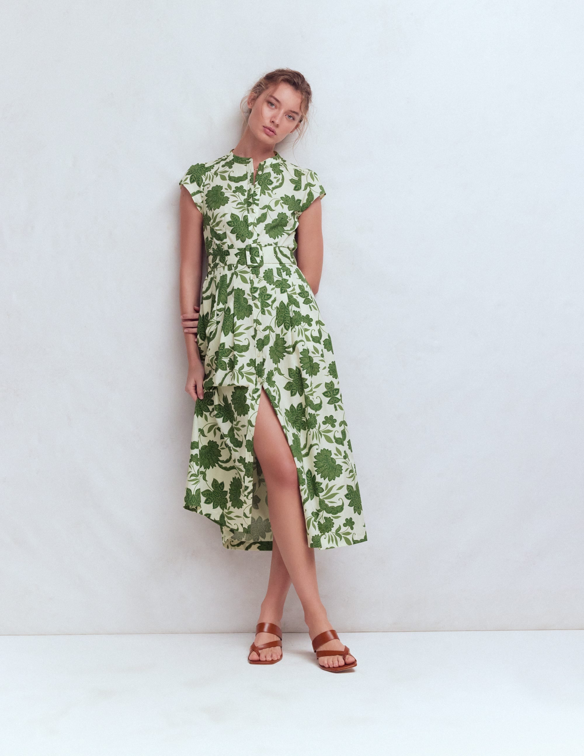 Arabella Cotton Maxi Dress-Green Elegant Blossom