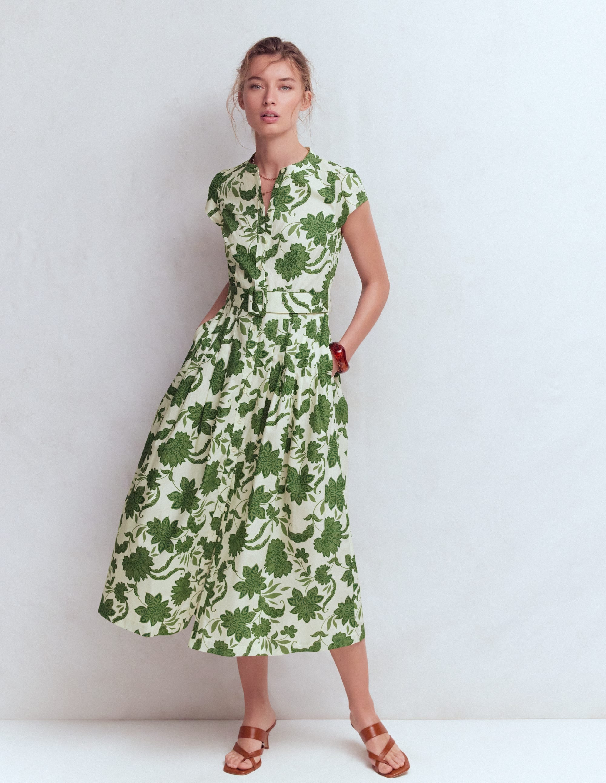 Arabella Cotton Maxi Dress-Green Elegant Blossom