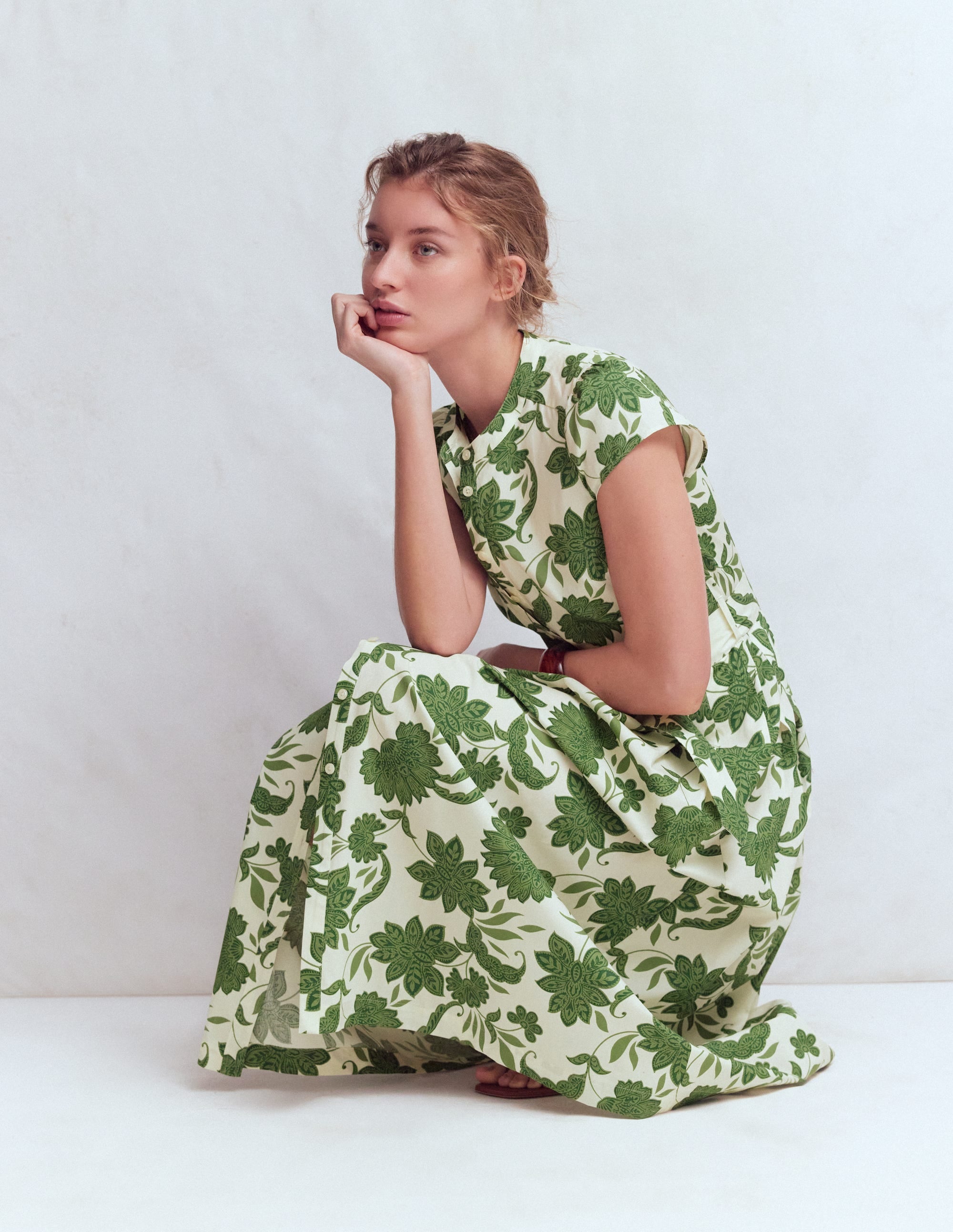 Arabella Cotton Maxi Dress-Green Elegant Blossom