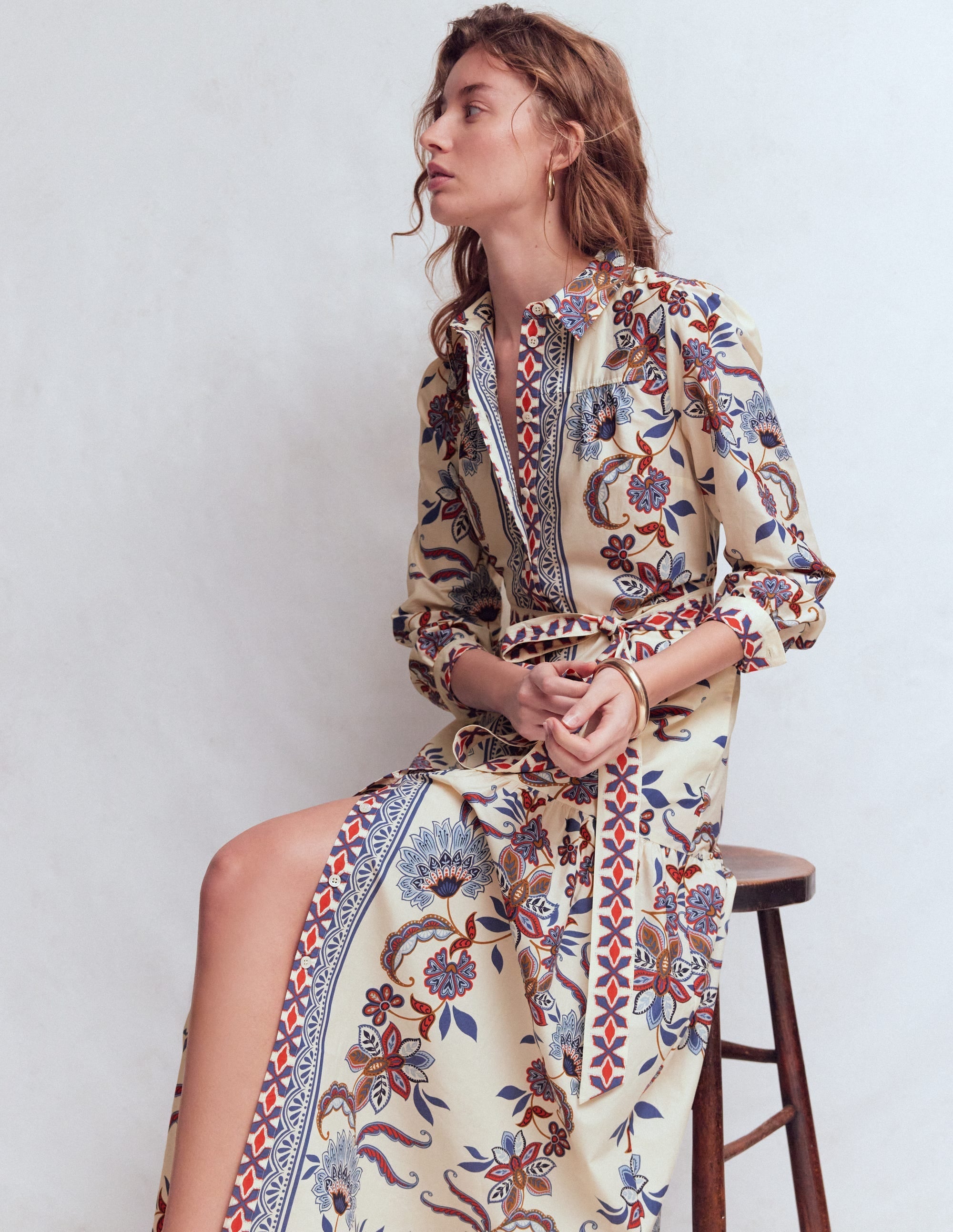 Ellie Cotton Maxi Shirt Dress-Elegant Blossom Placement