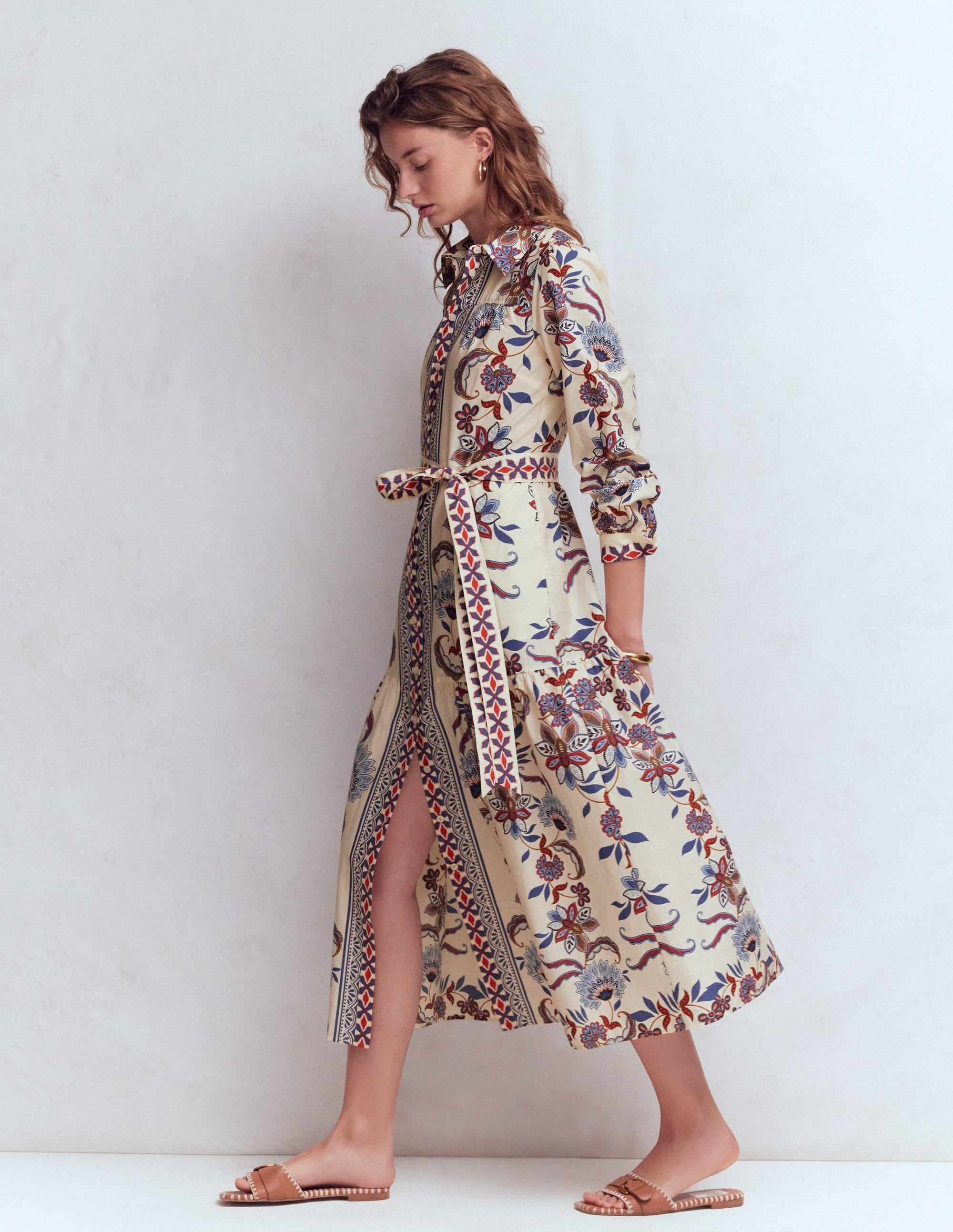 Ellie Cotton Maxi Shirt Dress-Elegant Blossom Placement