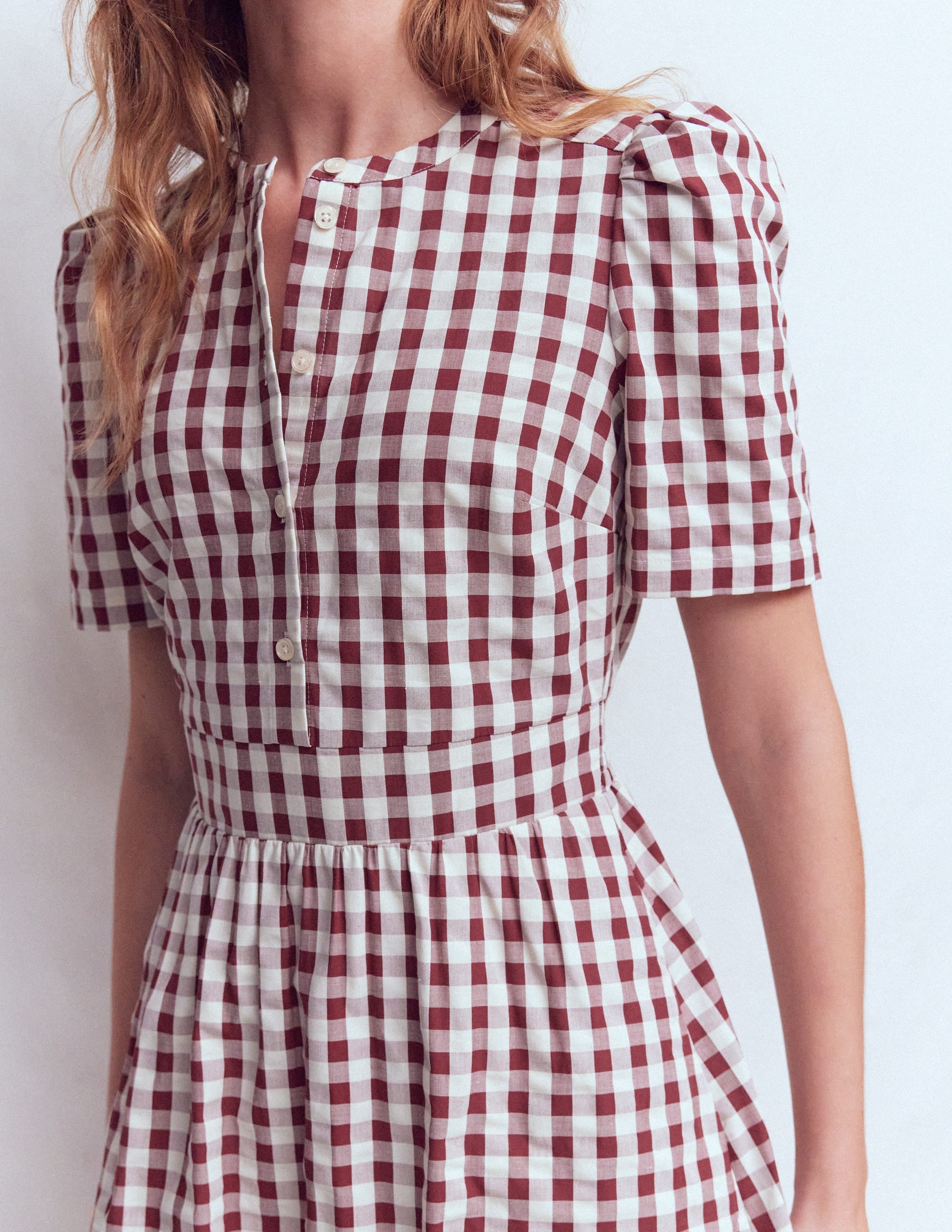 Ivy Cotton Midi Dress-Gingham