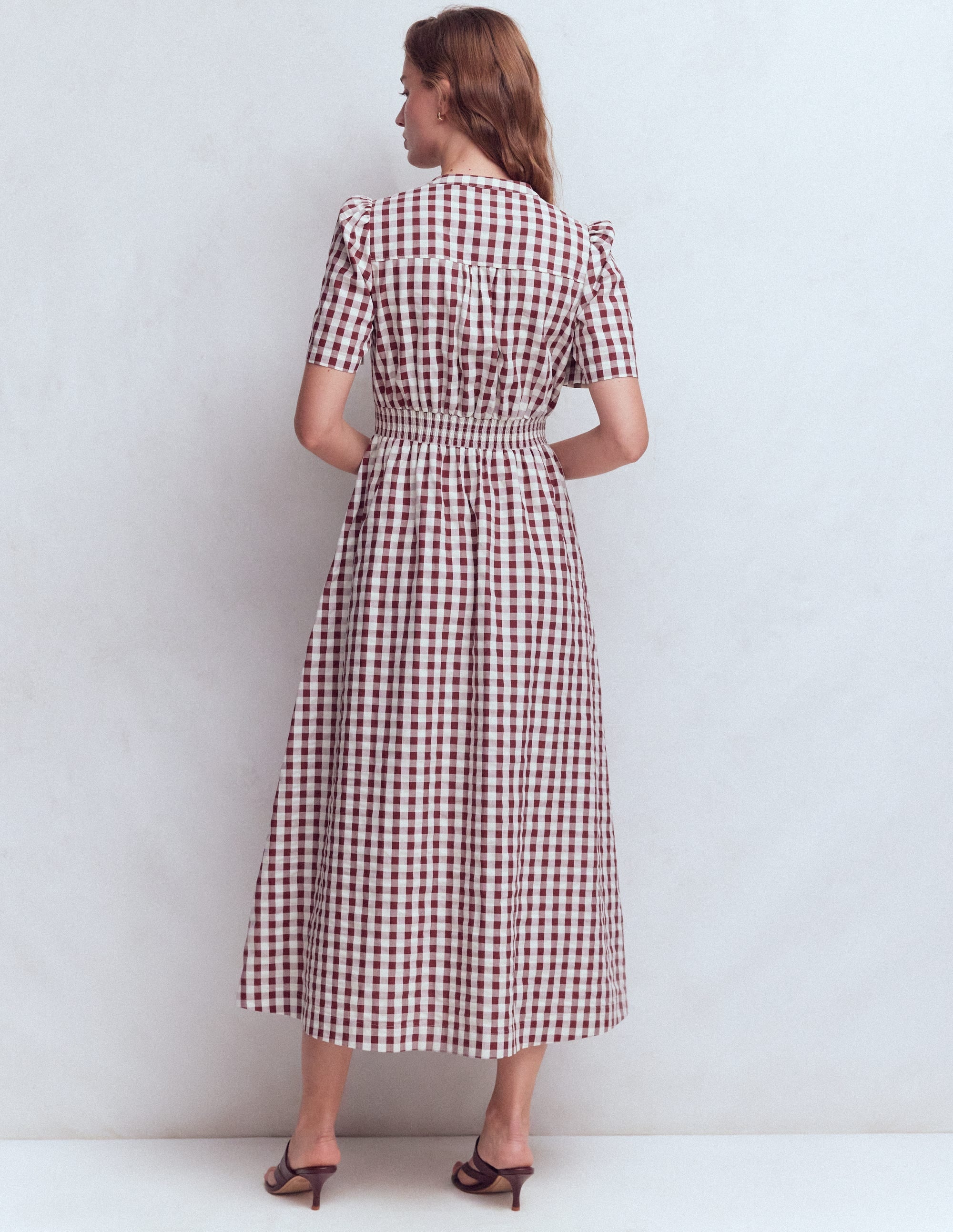 Ivy Cotton Midi Dress-Gingham