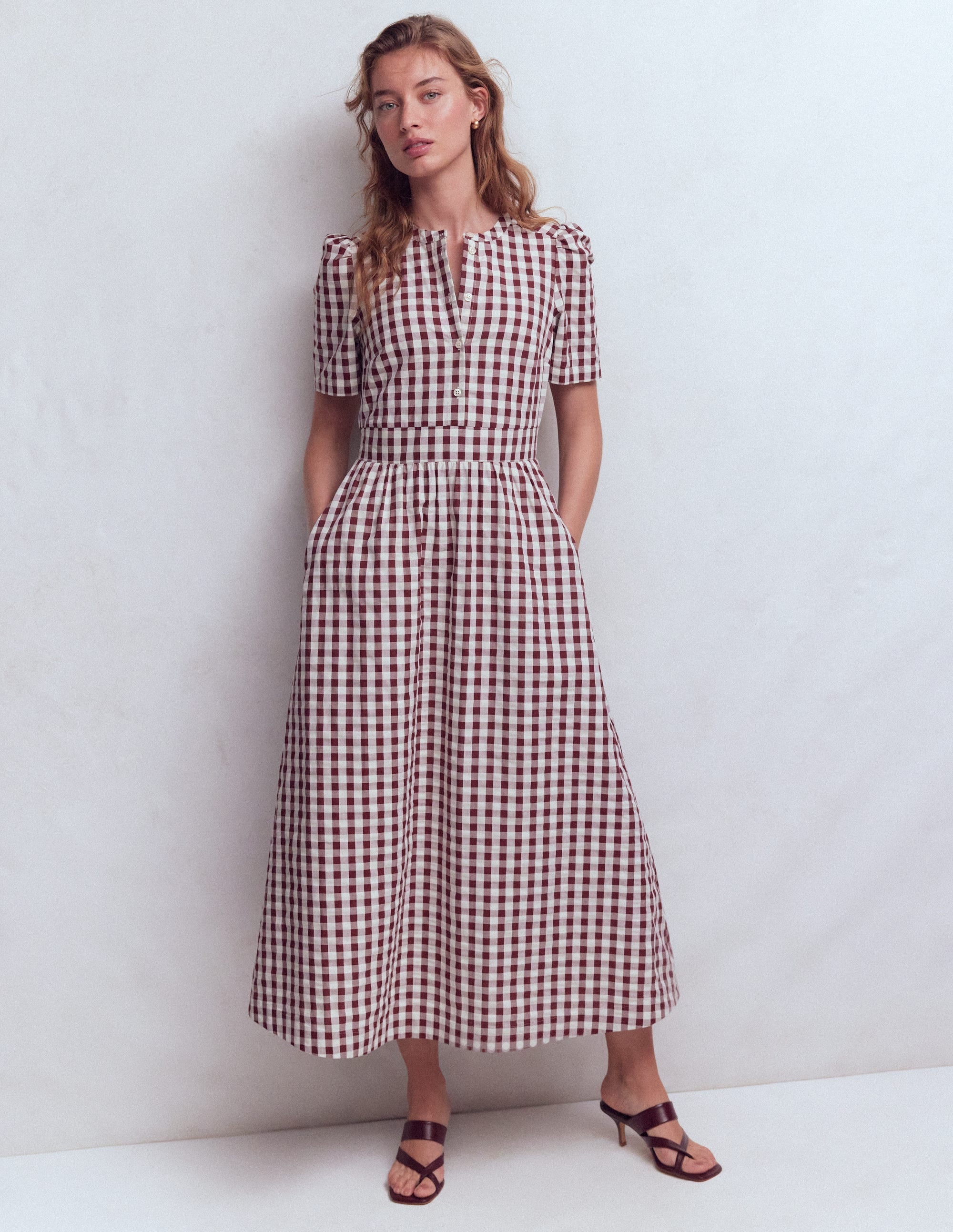 Ivy Cotton Midi Dress-Gingham