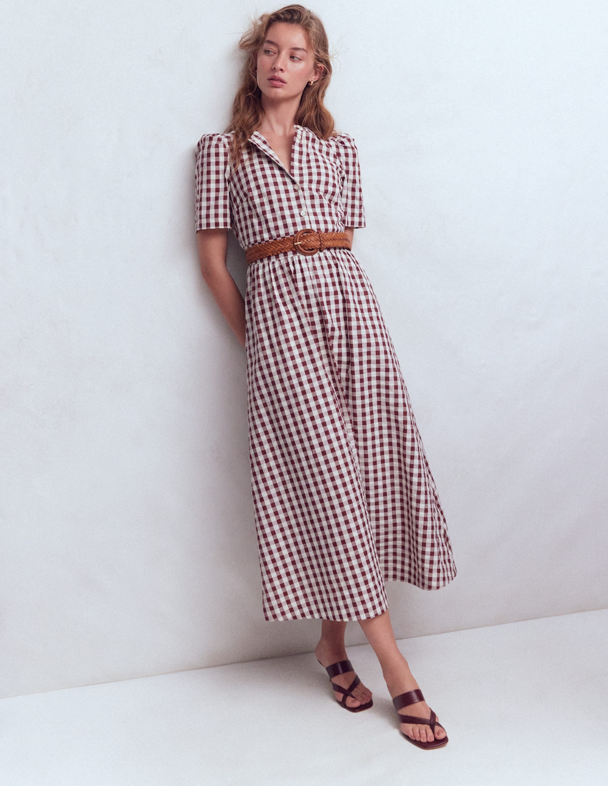 Ivy Cotton Midi Dress-Gingham