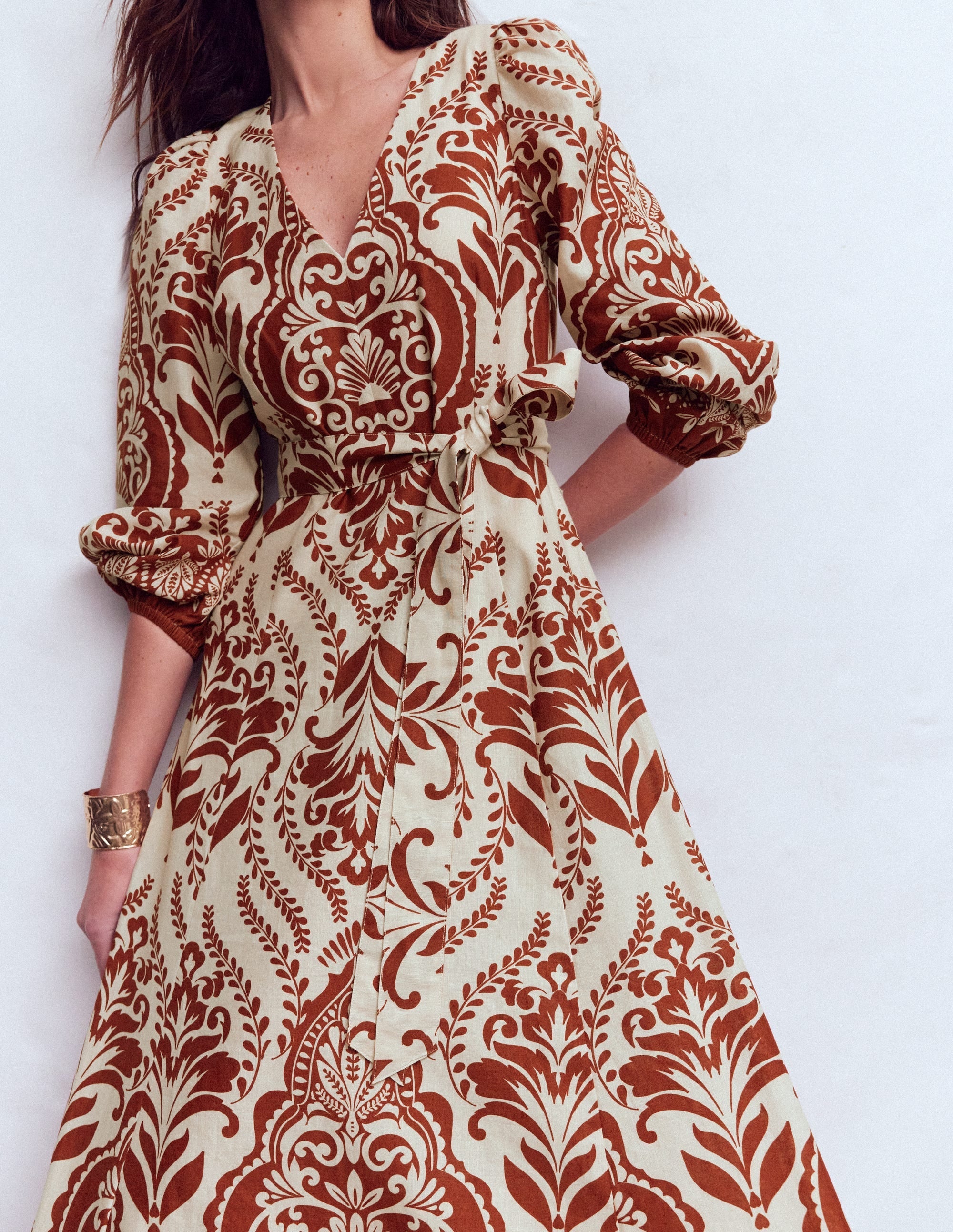 Florence Linen Blend Dress-Orange, Ornamental Garden