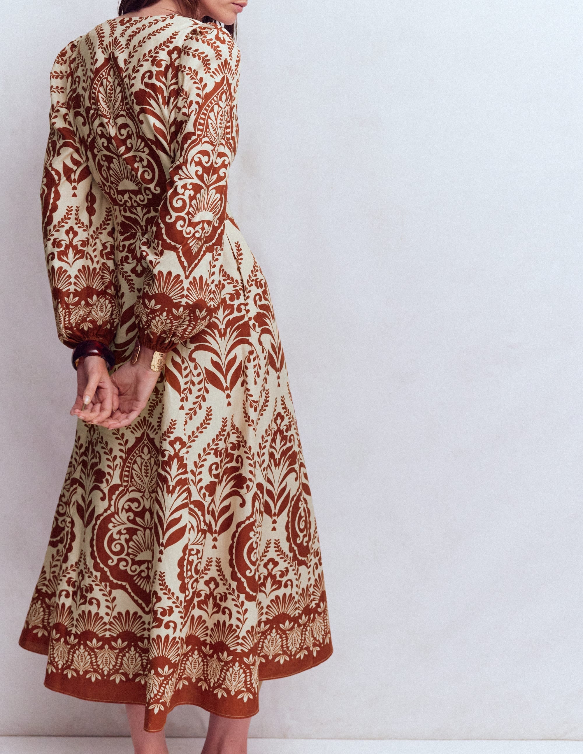 Florence Linen Blend Dress-Orange, Ornamental Garden