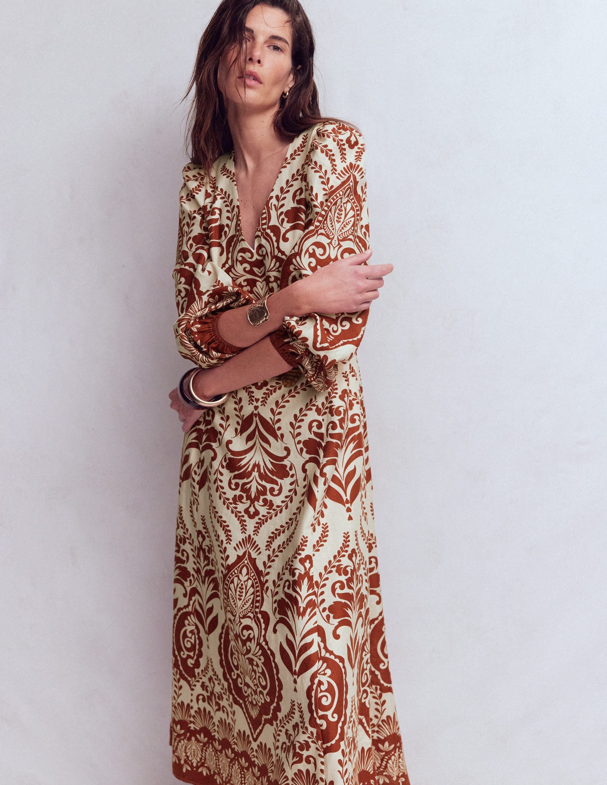 Florence Linen Blend Dress-Orange, Ornamental Garden