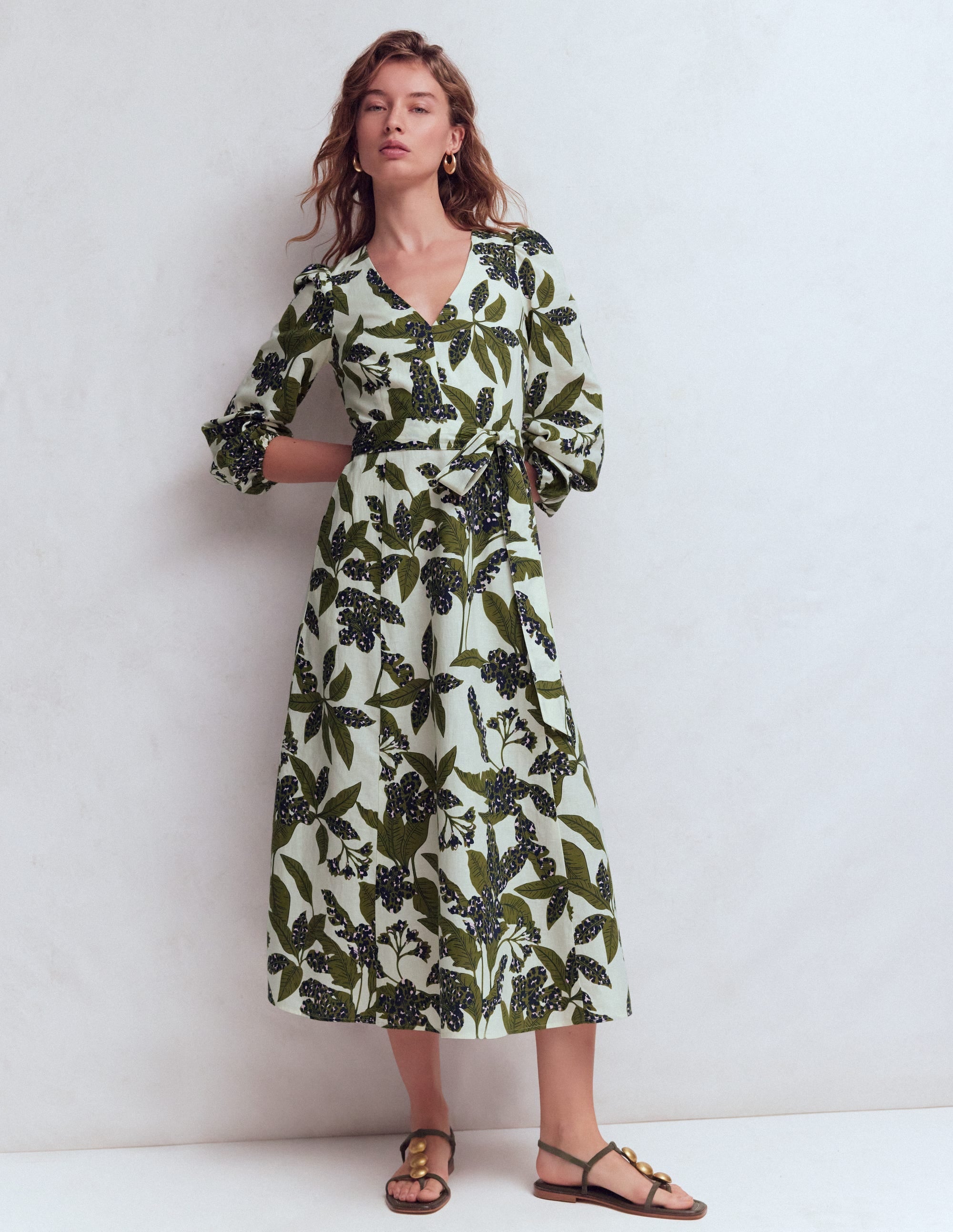 Florence Linen Blend Dress-Olive Leopard Flora