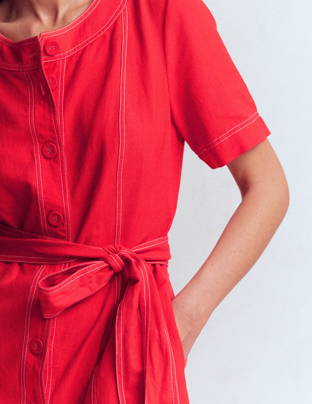 Callie Linen Short Dress-Bright Cherry