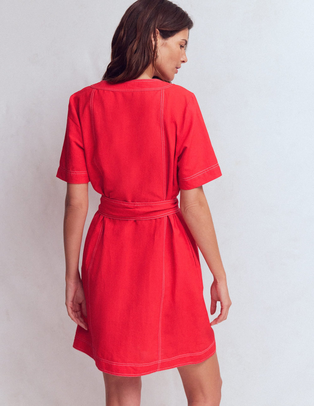Callie Linen Short Dress-Bright Cherry