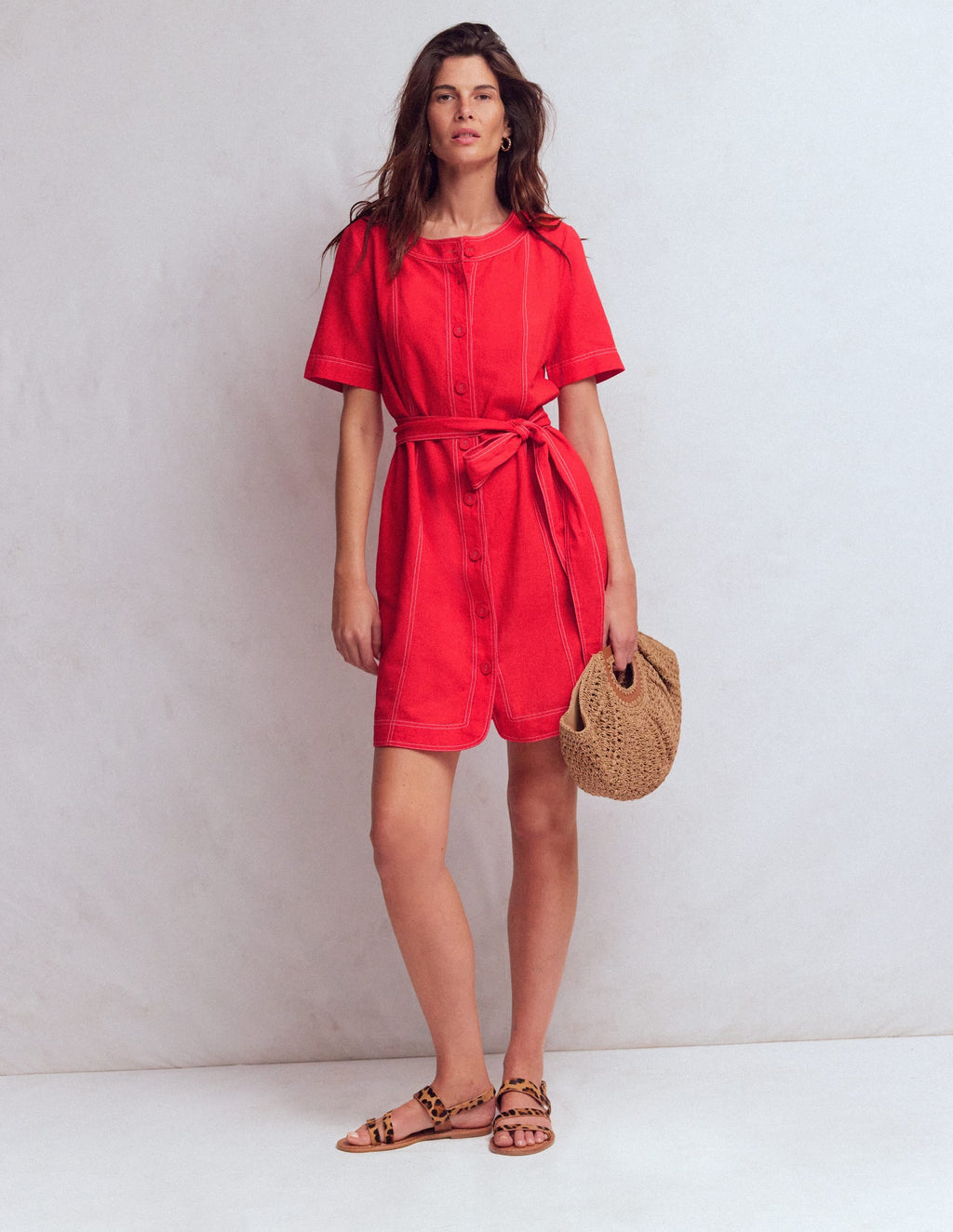 Callie Linen Short Dress-Bright Cherry