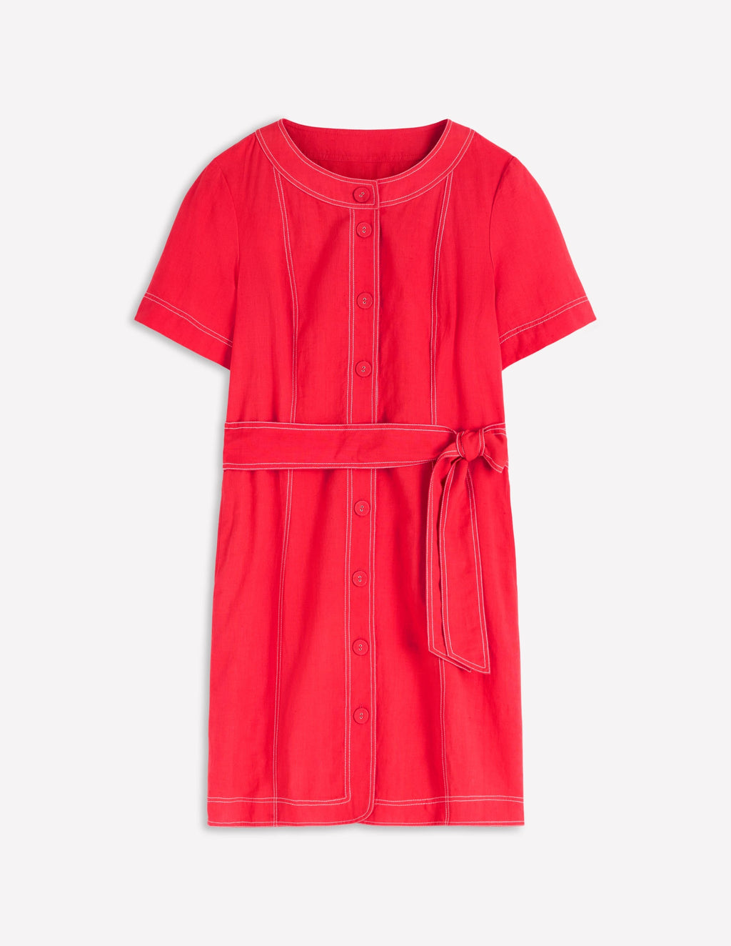 Callie Linen Short Dress-Bright Cherry