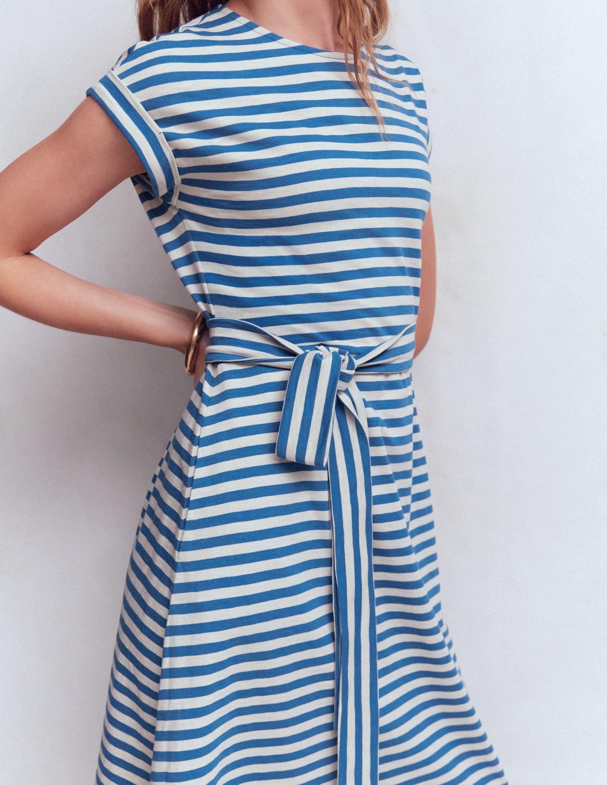 Eve Jersey Midi Dress-Blue and Ivory Stripe