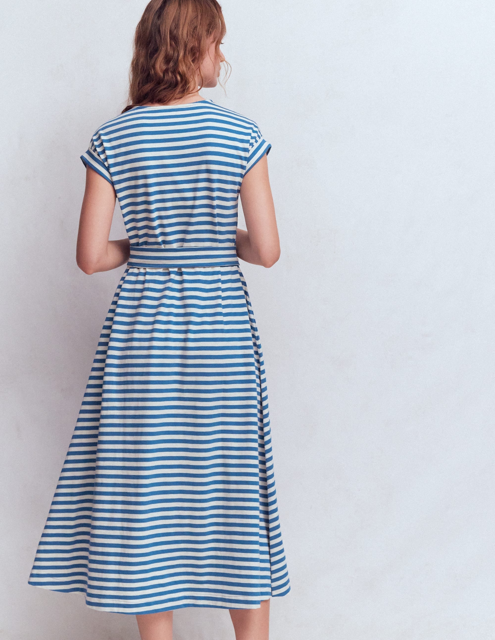 Eve Jersey Midi Dress-Blue and Ivory Stripe