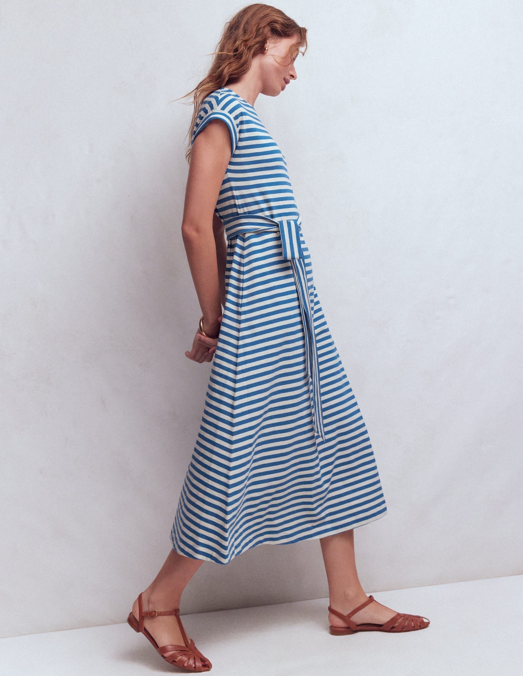 Eve Jersey Midi Dress-Blue and Ivory Stripe