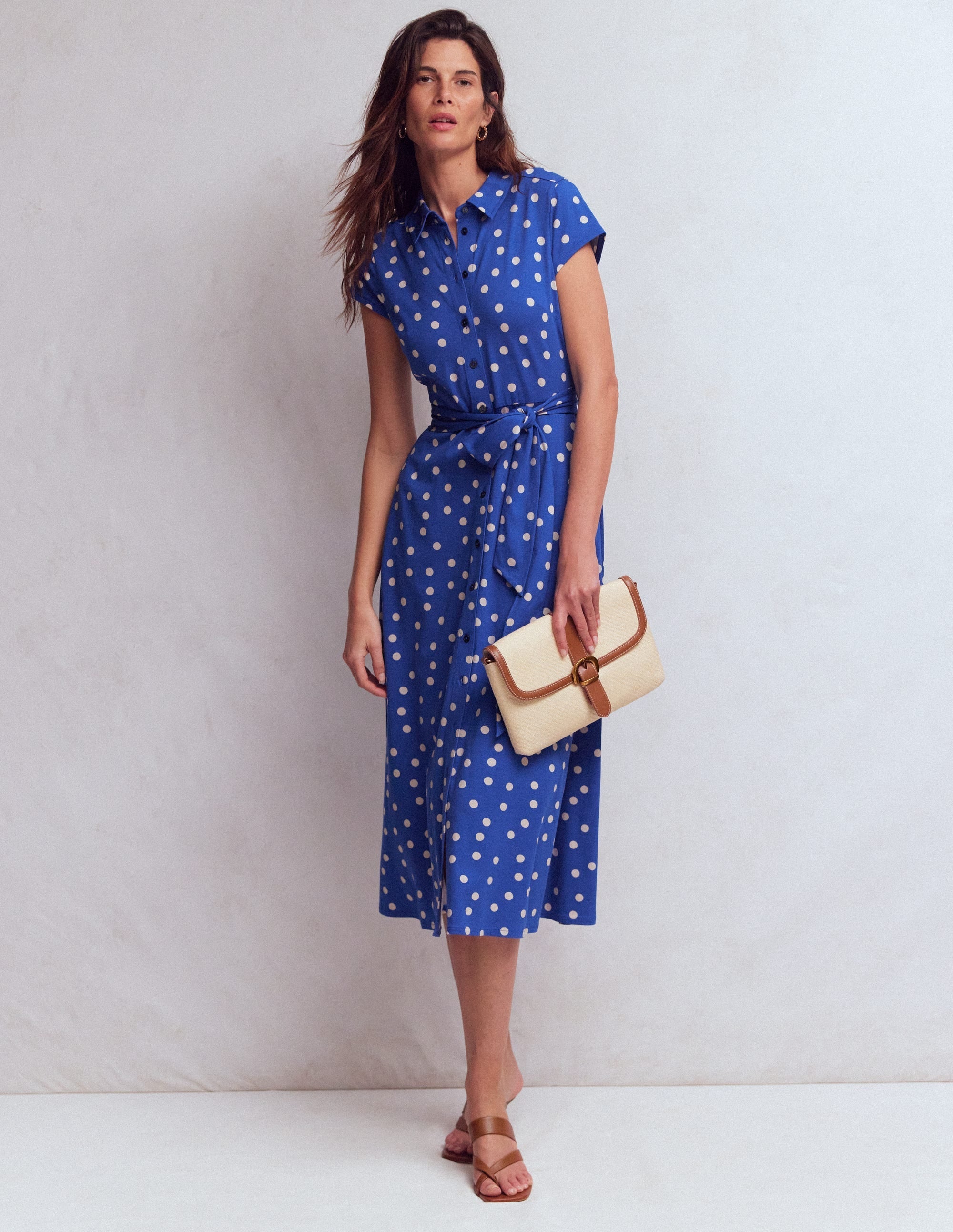 Marcia Jersey Shirt Dress-Bright Blue, Painted Dot