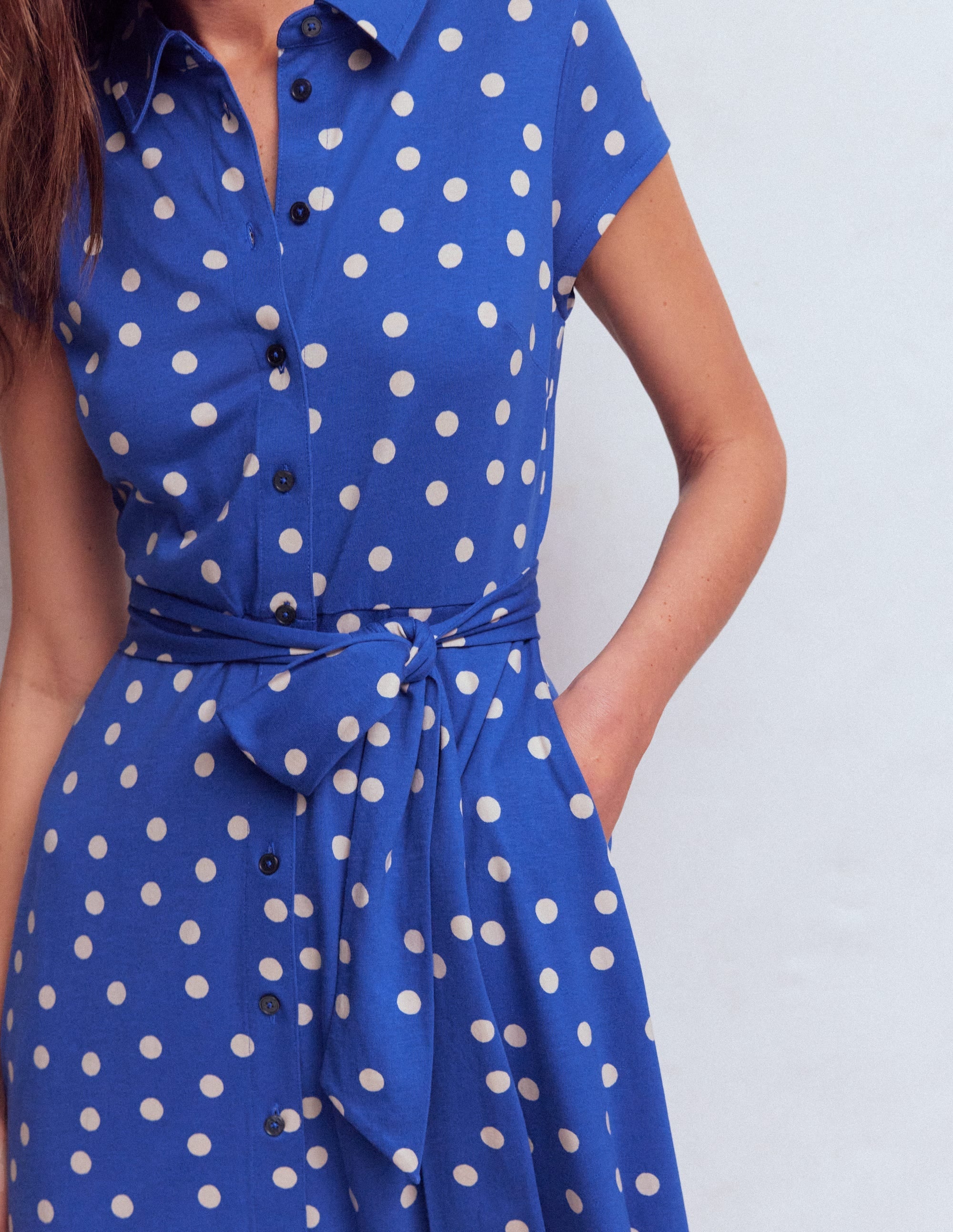 Marcia Jersey Shirt Dress-Bright Blue, Painted Dot