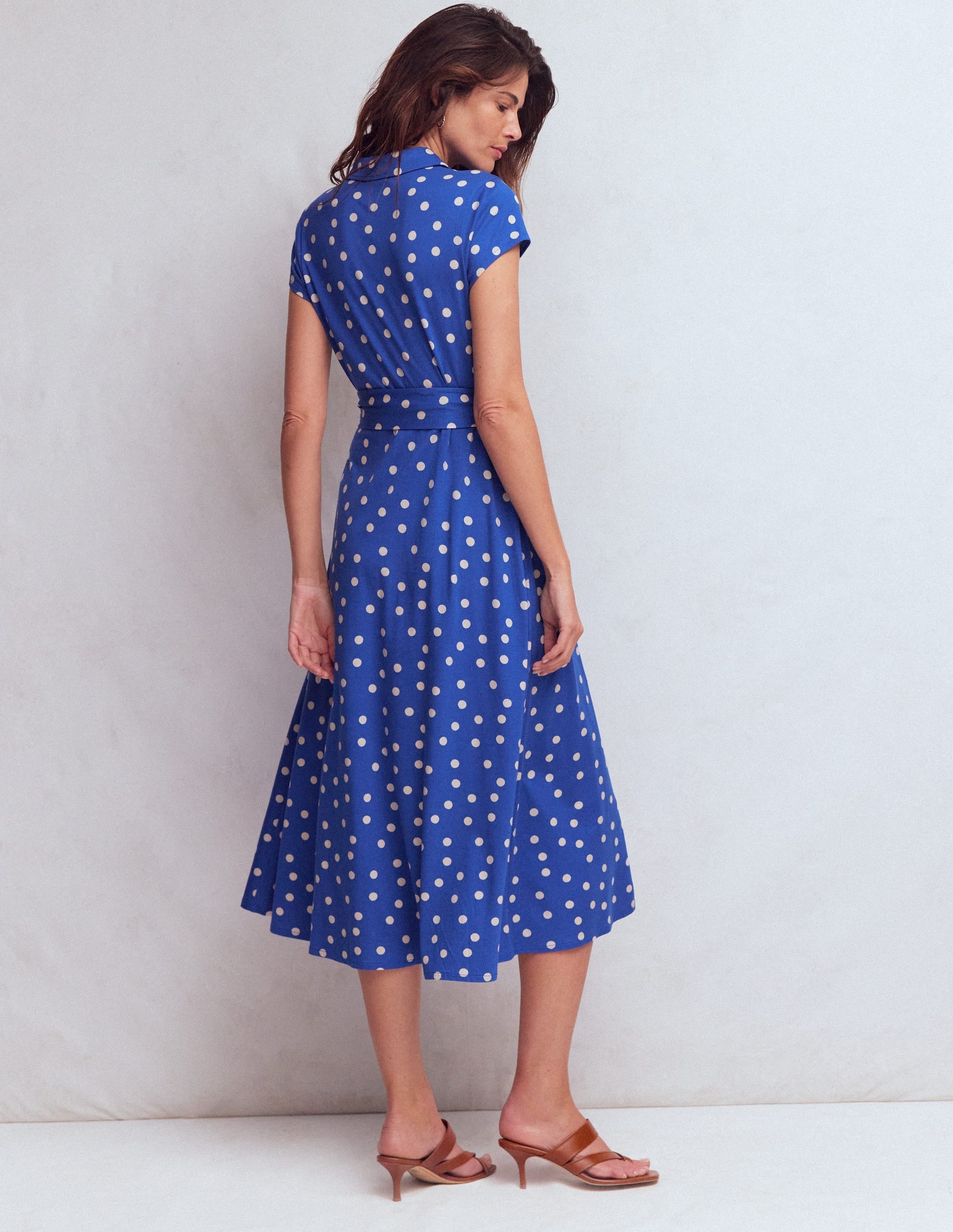 Marcia Jersey Shirt Dress-Bright Blue, Painted Dot