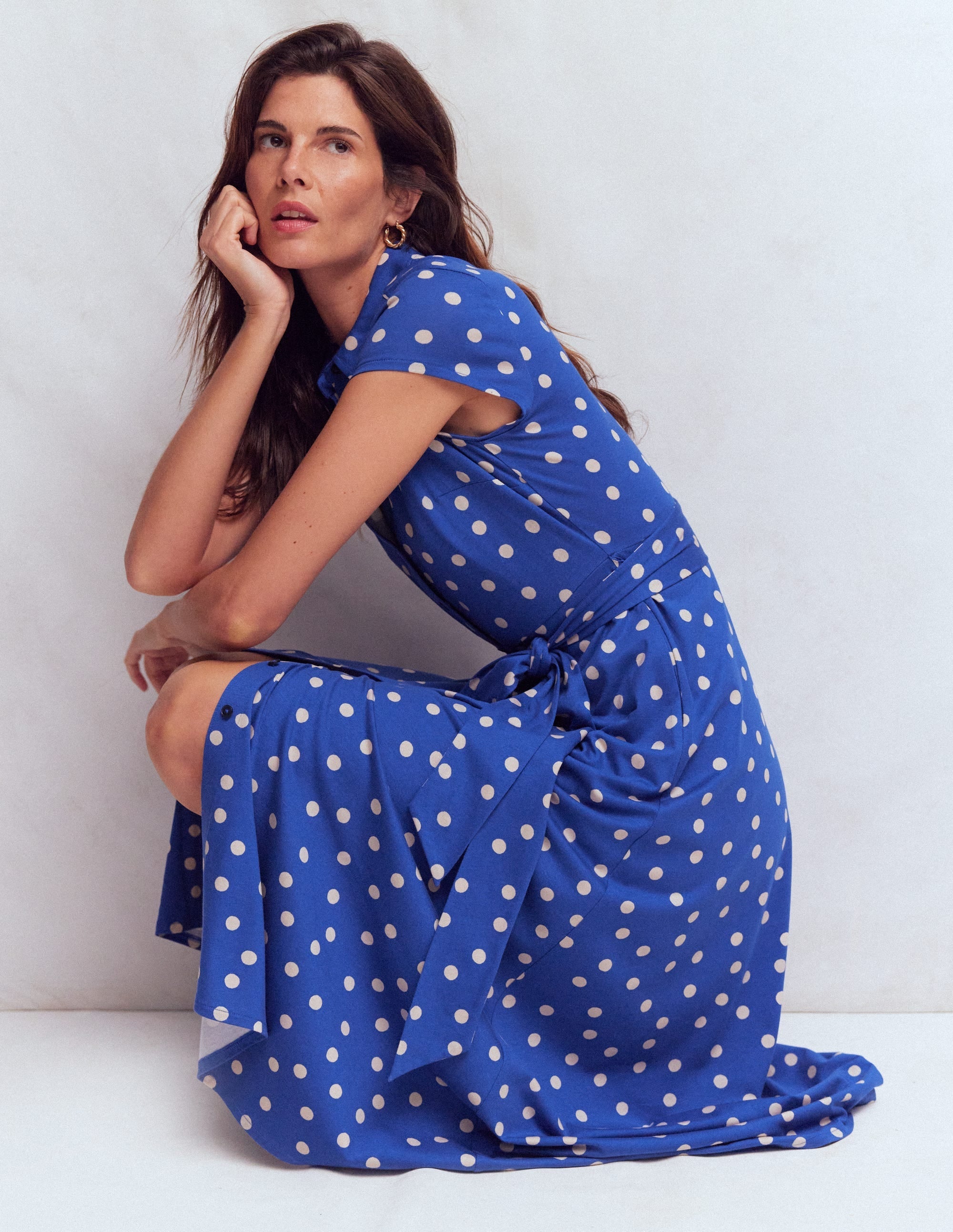 Marcia Jersey Shirt Dress-Bright Blue, Painted Dot