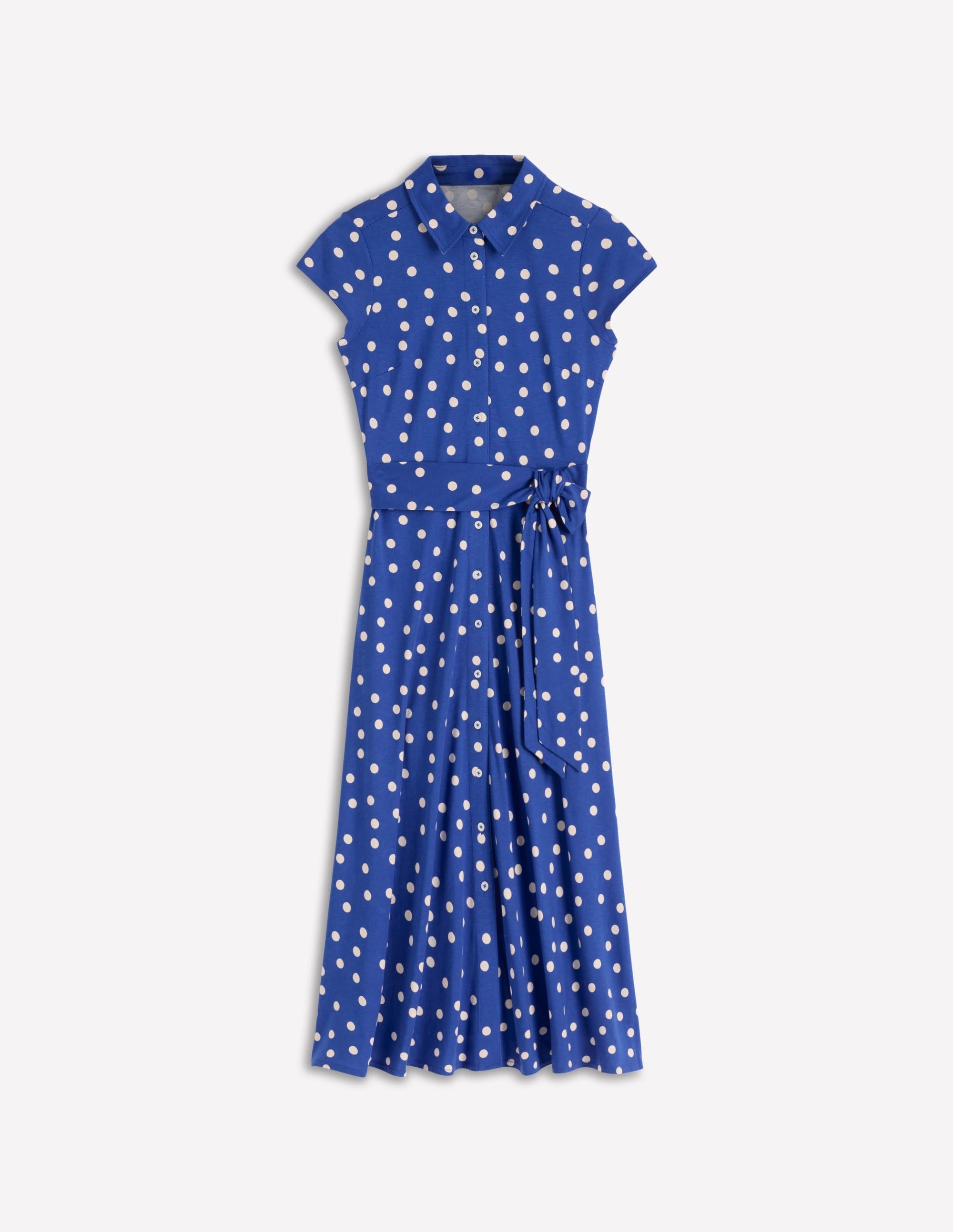 Marcia Jersey Shirt Dress-Bright Blue, Painted Dot