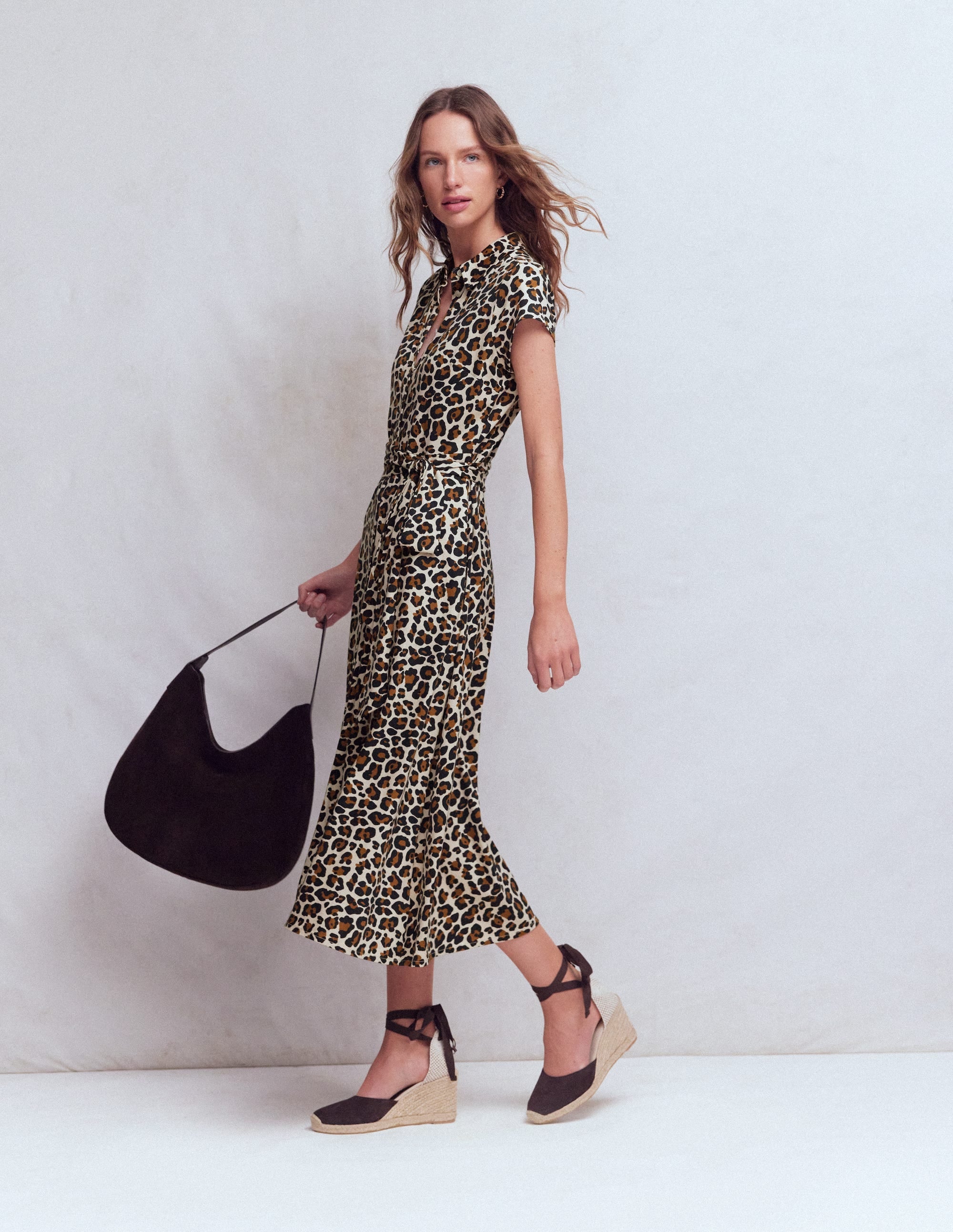 Marcia Jersey Shirt Dress-Almond Milk, Cheetah Pop