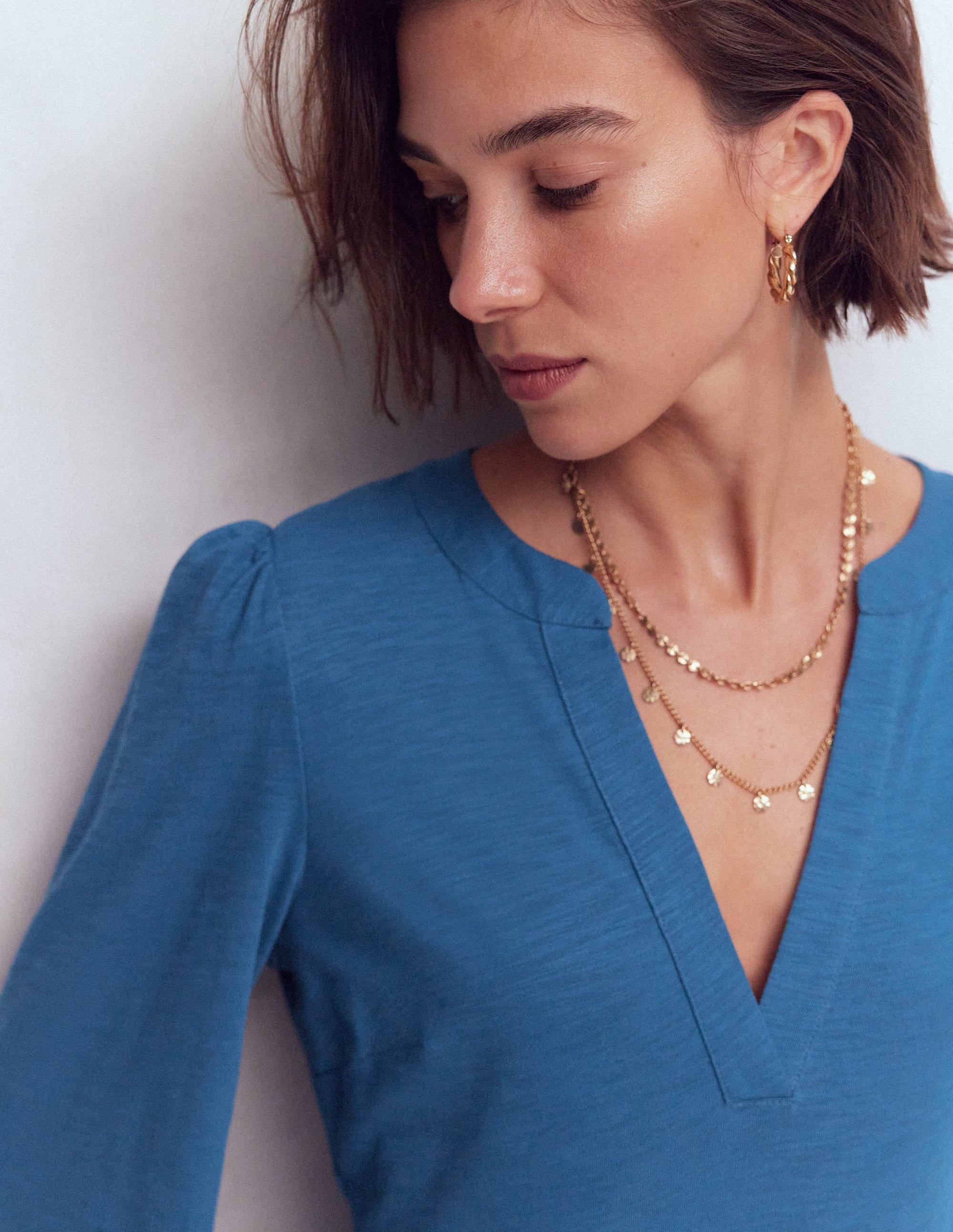 Cathy Notch Neck Jersey Dress-Tourmaline Blue