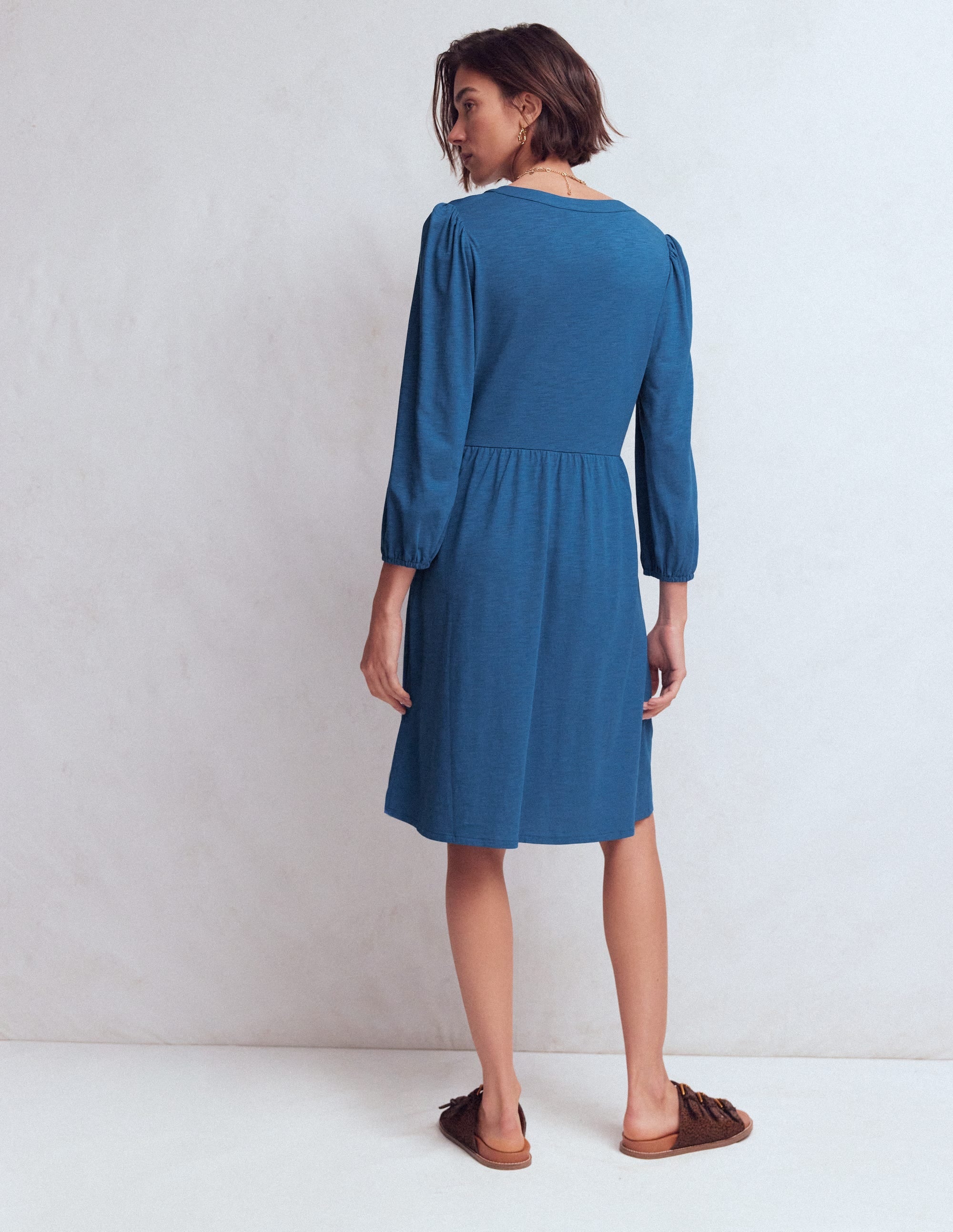 Cathy Notch Neck Jersey Dress-Tourmaline Blue