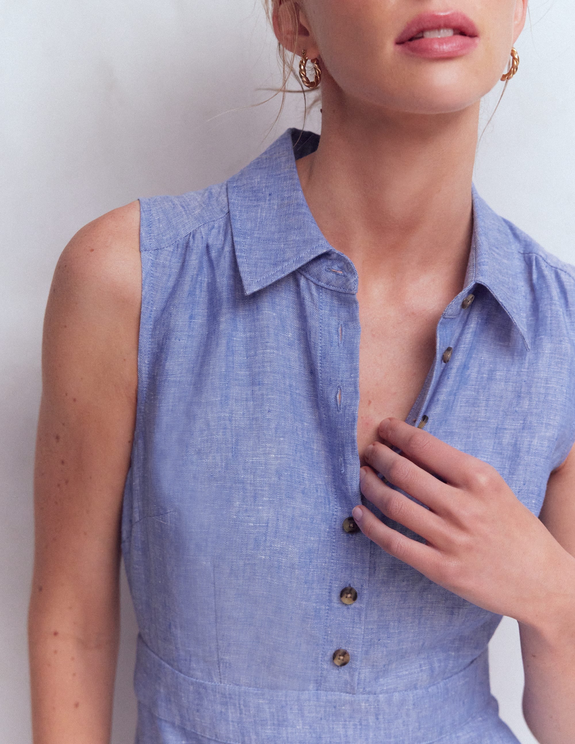 Erma Drop Waist Linen Dress-Chambray