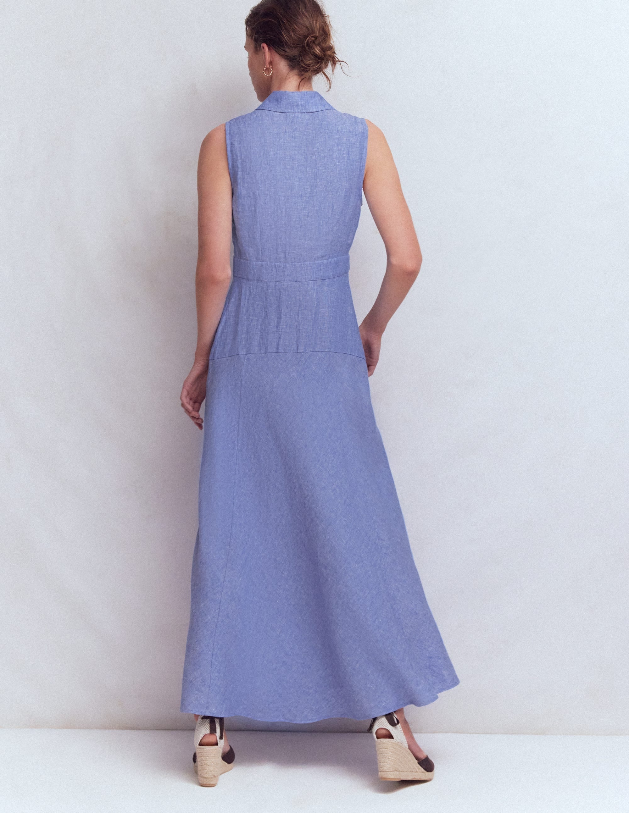 Erma Drop Waist Linen Dress-Chambray