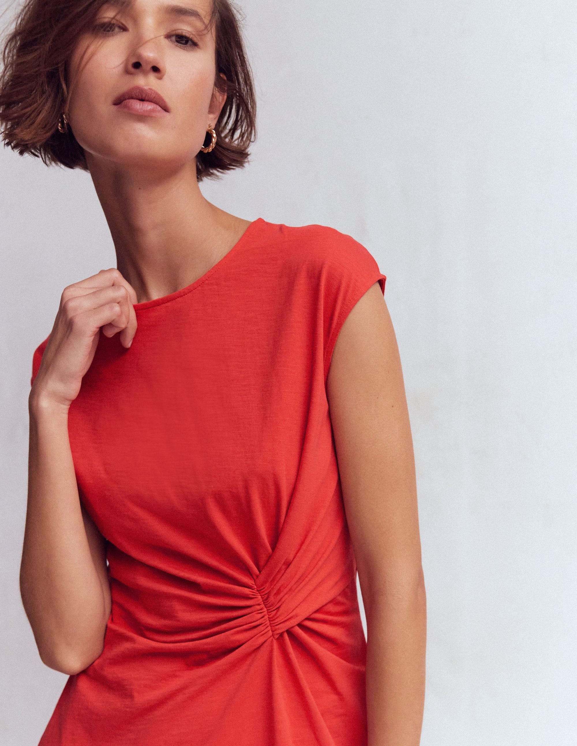 Delilah Twist Short Dress-Red Coral