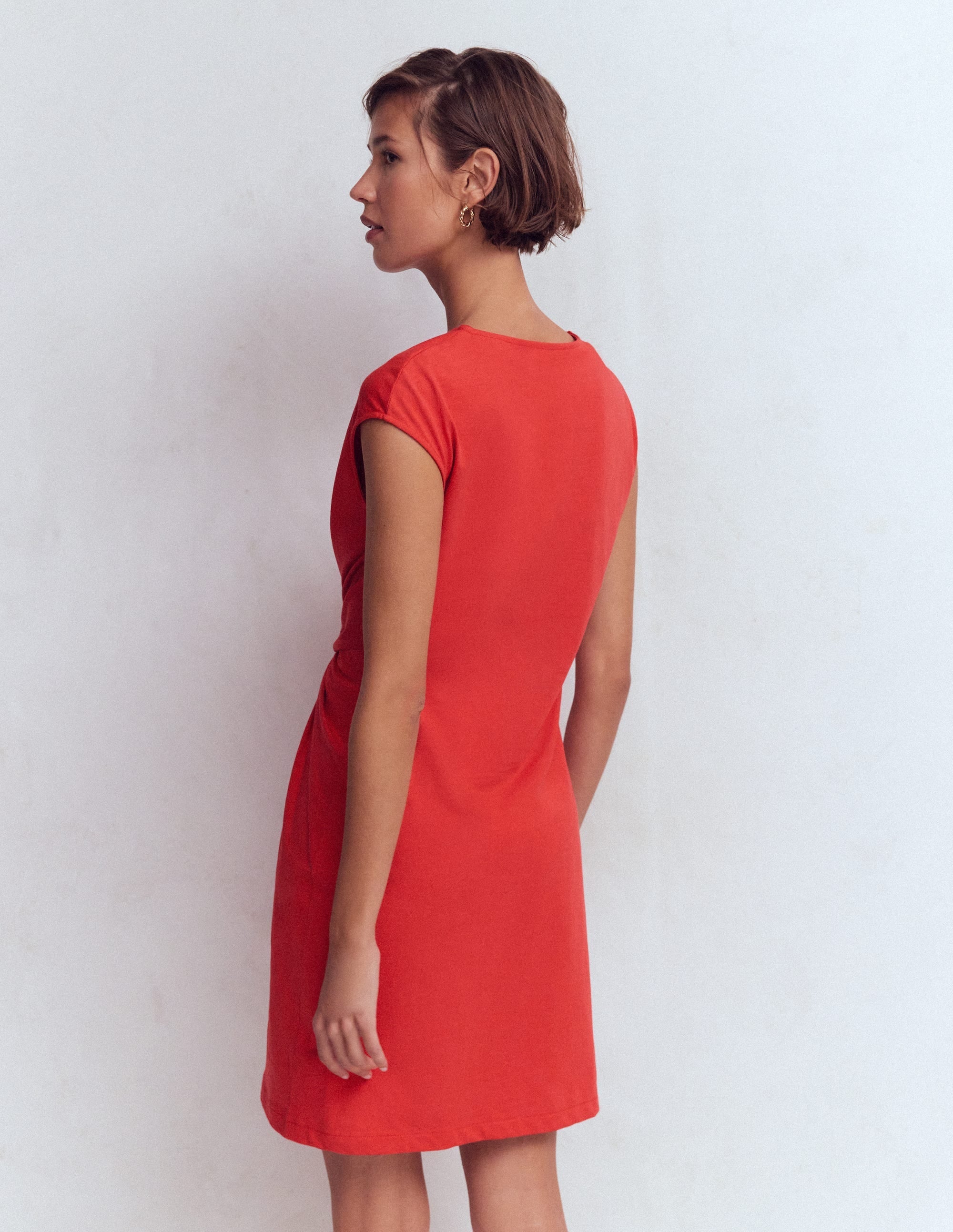 Delilah Twist Short Dress-Red Coral