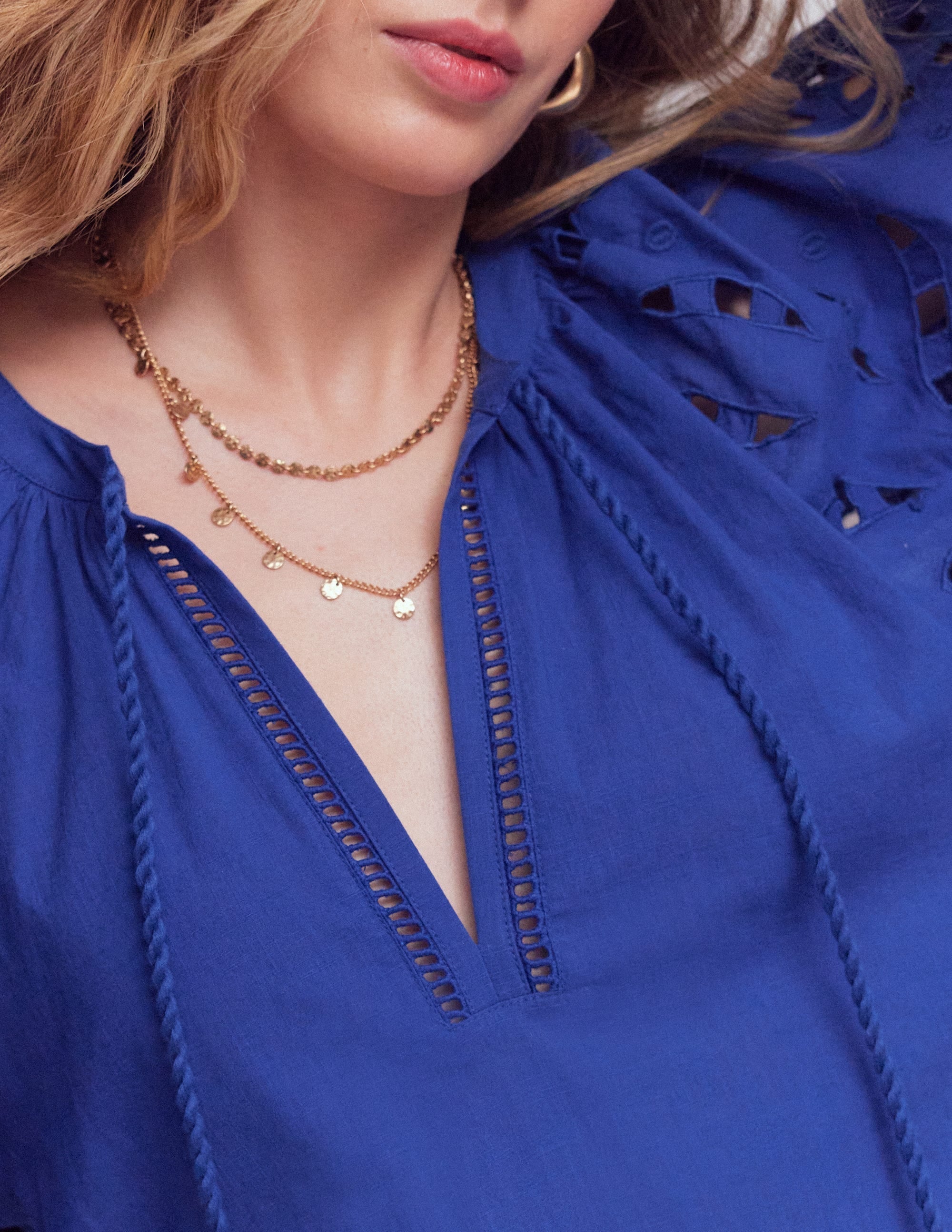 Embroidered Sleeve Kaftan-Blue Embroiderie