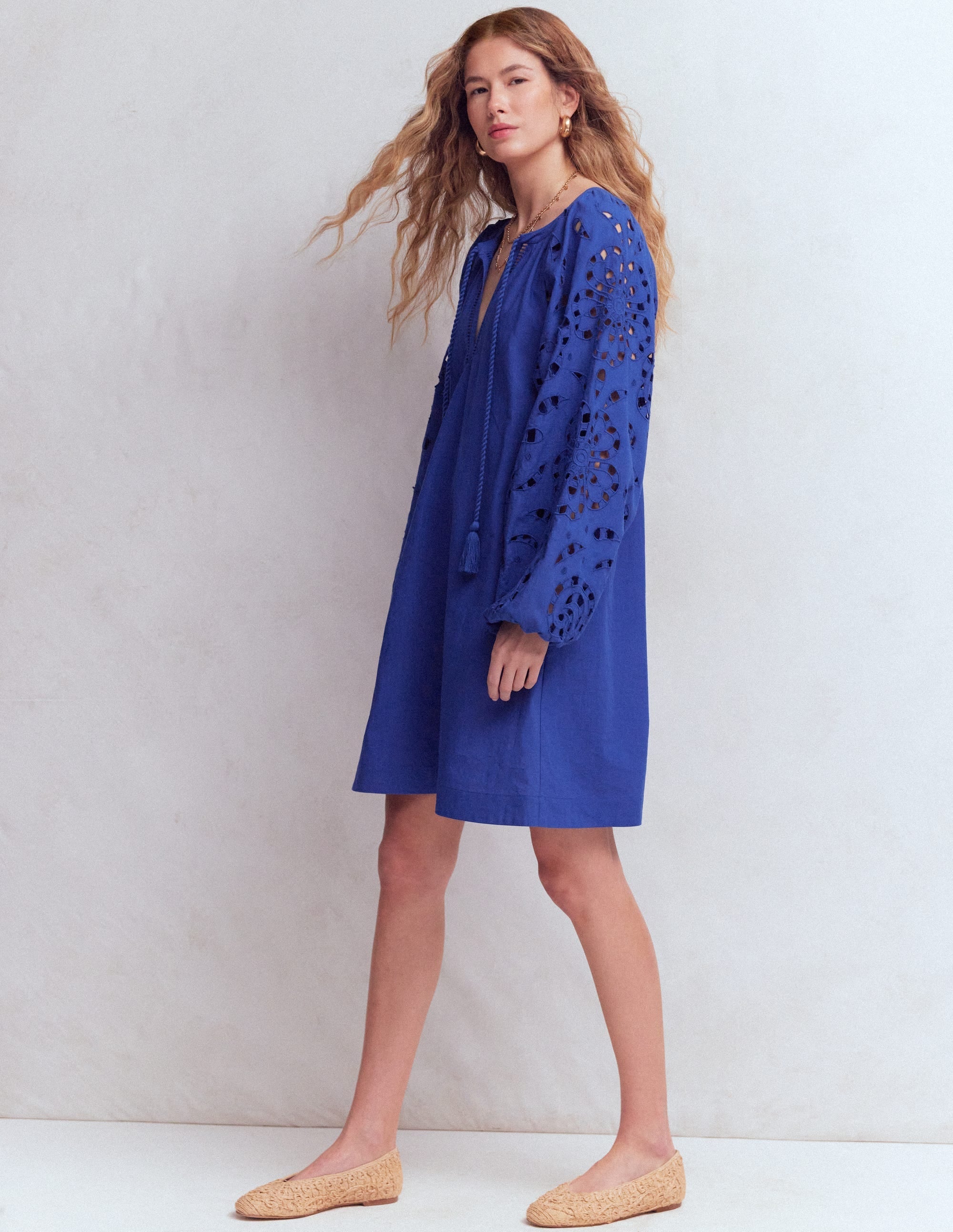 Embroidered Sleeve Kaftan-Blue Embroiderie