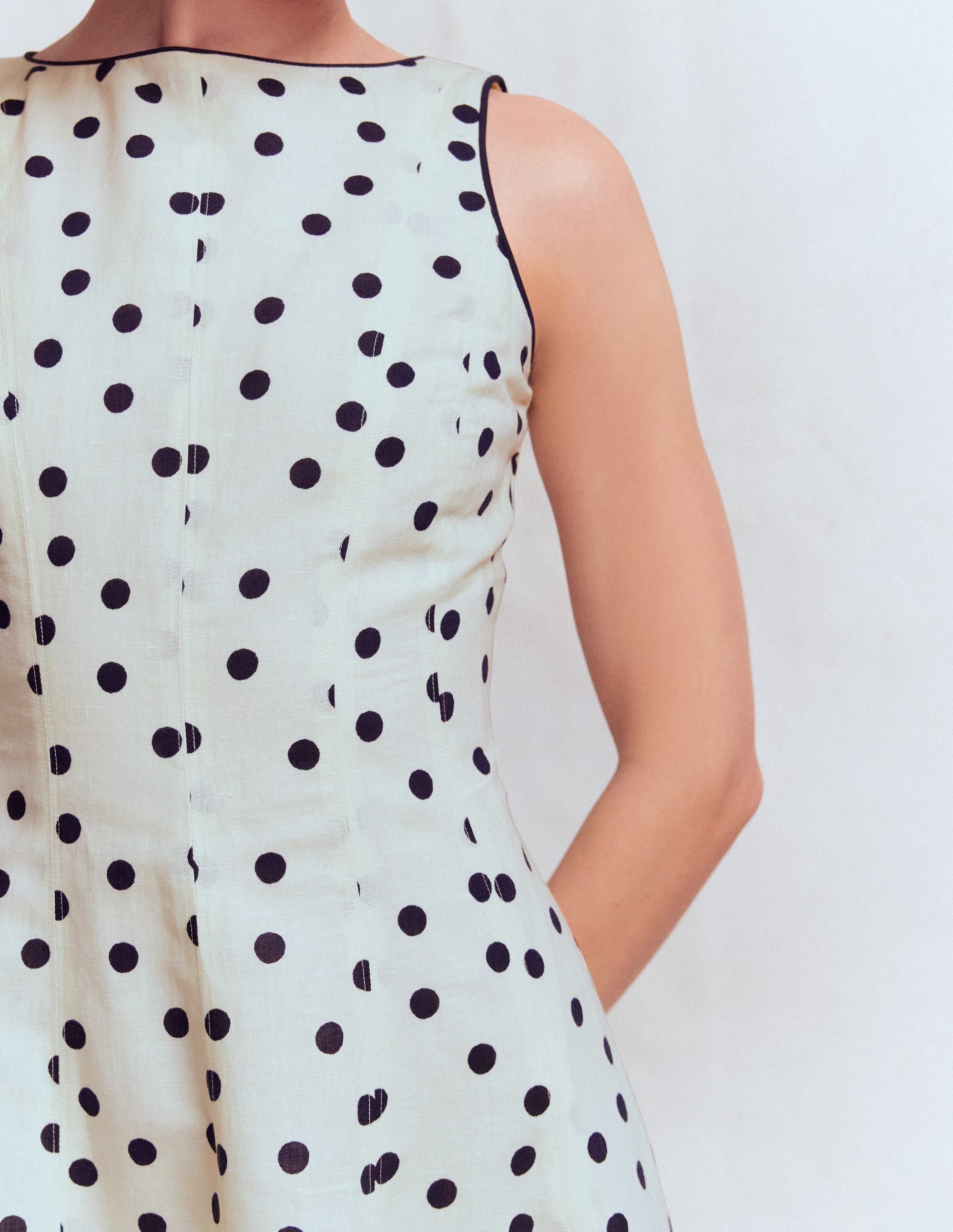 Annet Linen Blend Midi Dress-Ivory Painted Dot Spaced