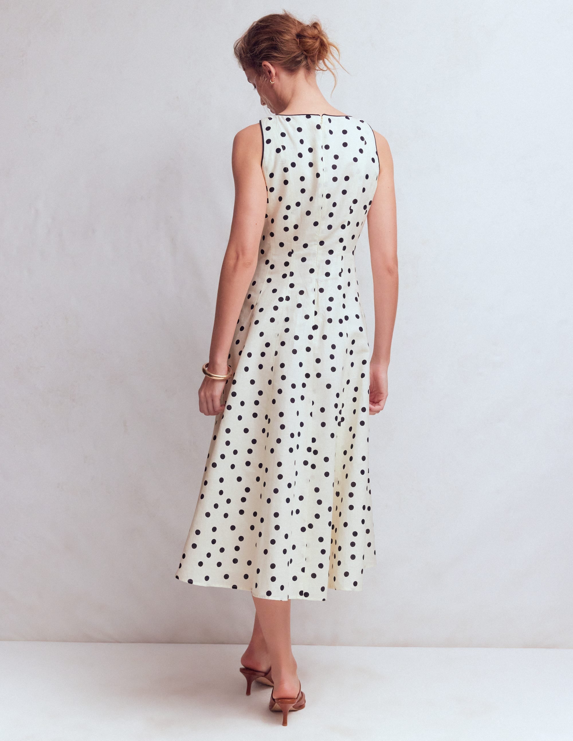 Annet Linen Blend Midi Dress-Ivory Painted Dot Spaced